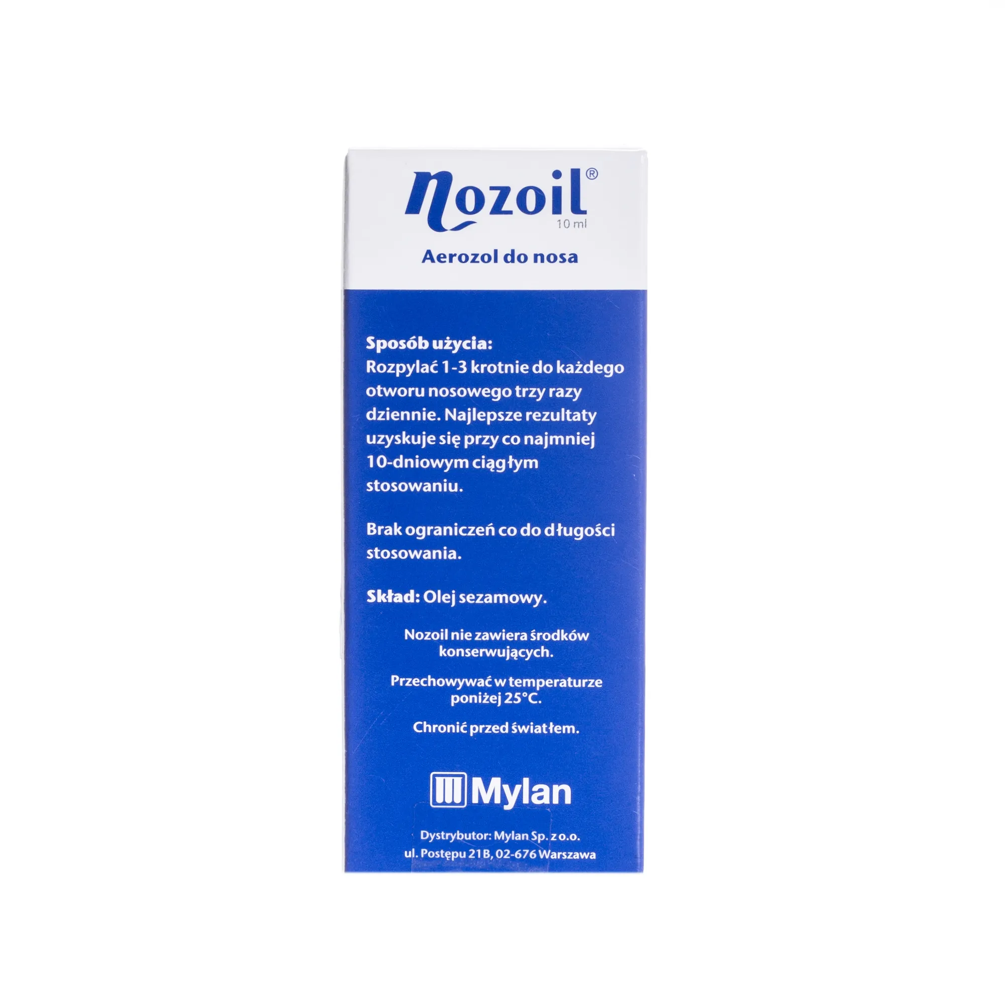 Nozoil, aerozol do nosa, naturalny olej sezamowy, 10 ml 