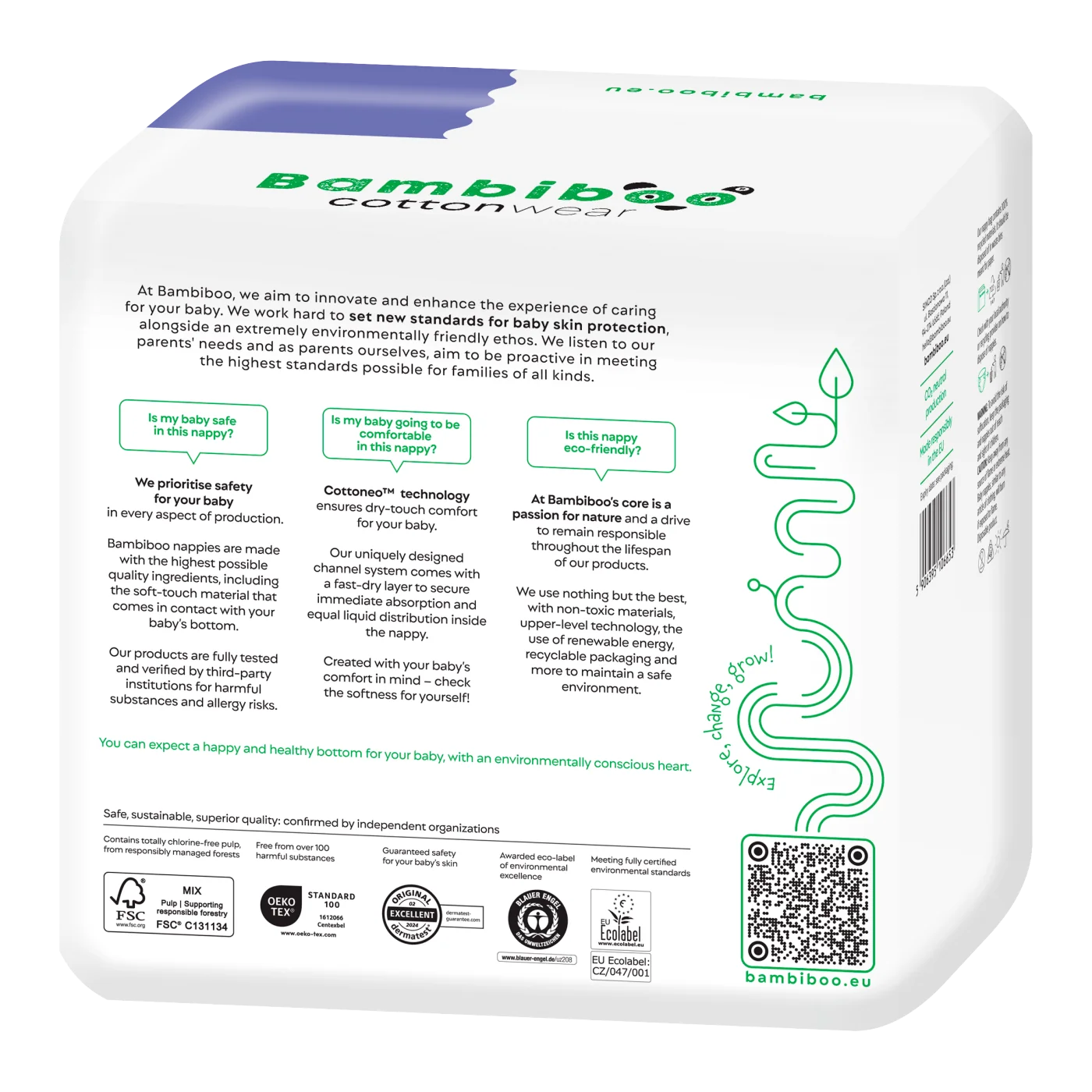 Bambiboo COTTONWEAR jednorazowe pieluszki z bawełną organiczną rozmiar 3, 26 szt.