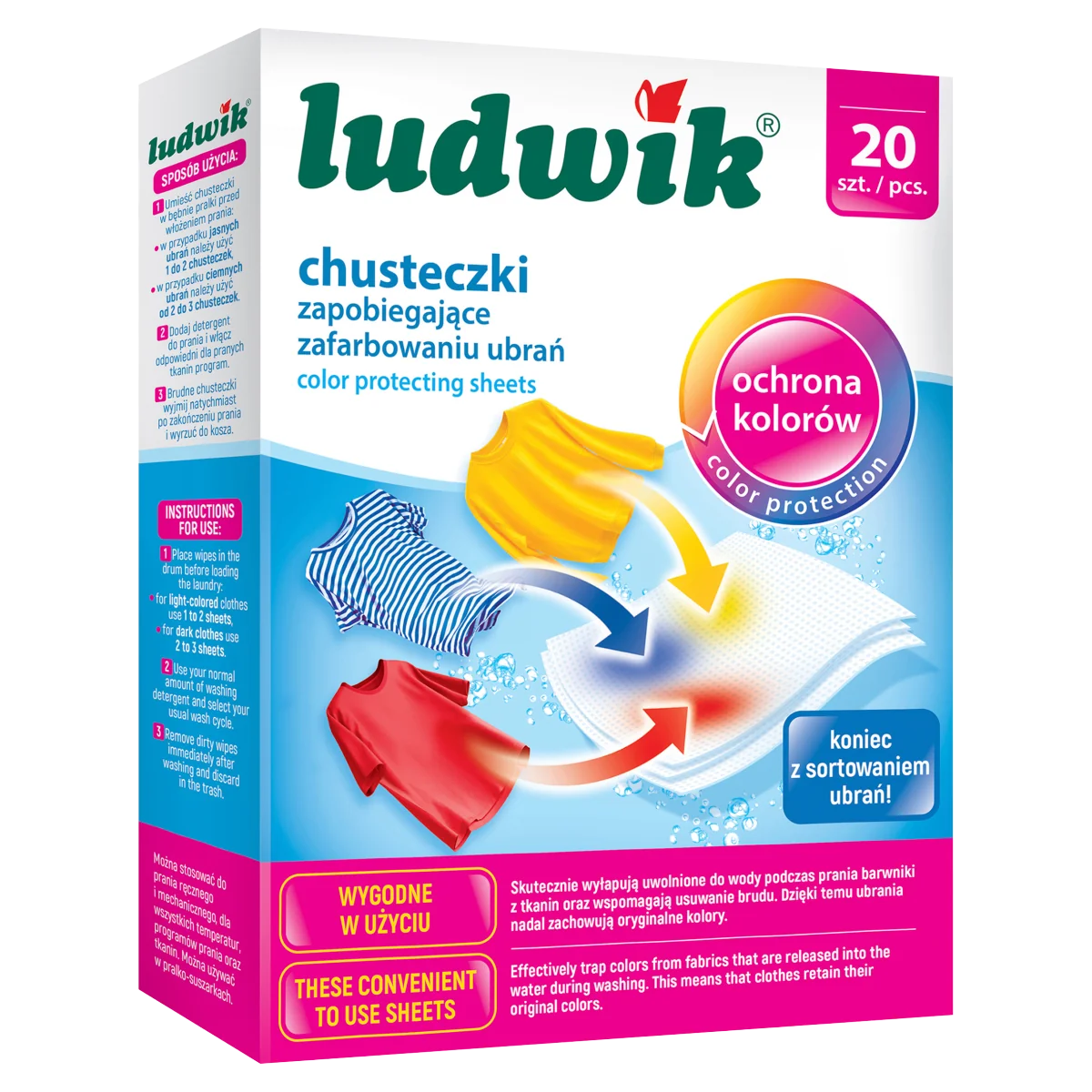 Ludwik chusteczki zapobiegające zafarbowaniu ubrań, 20 szt.