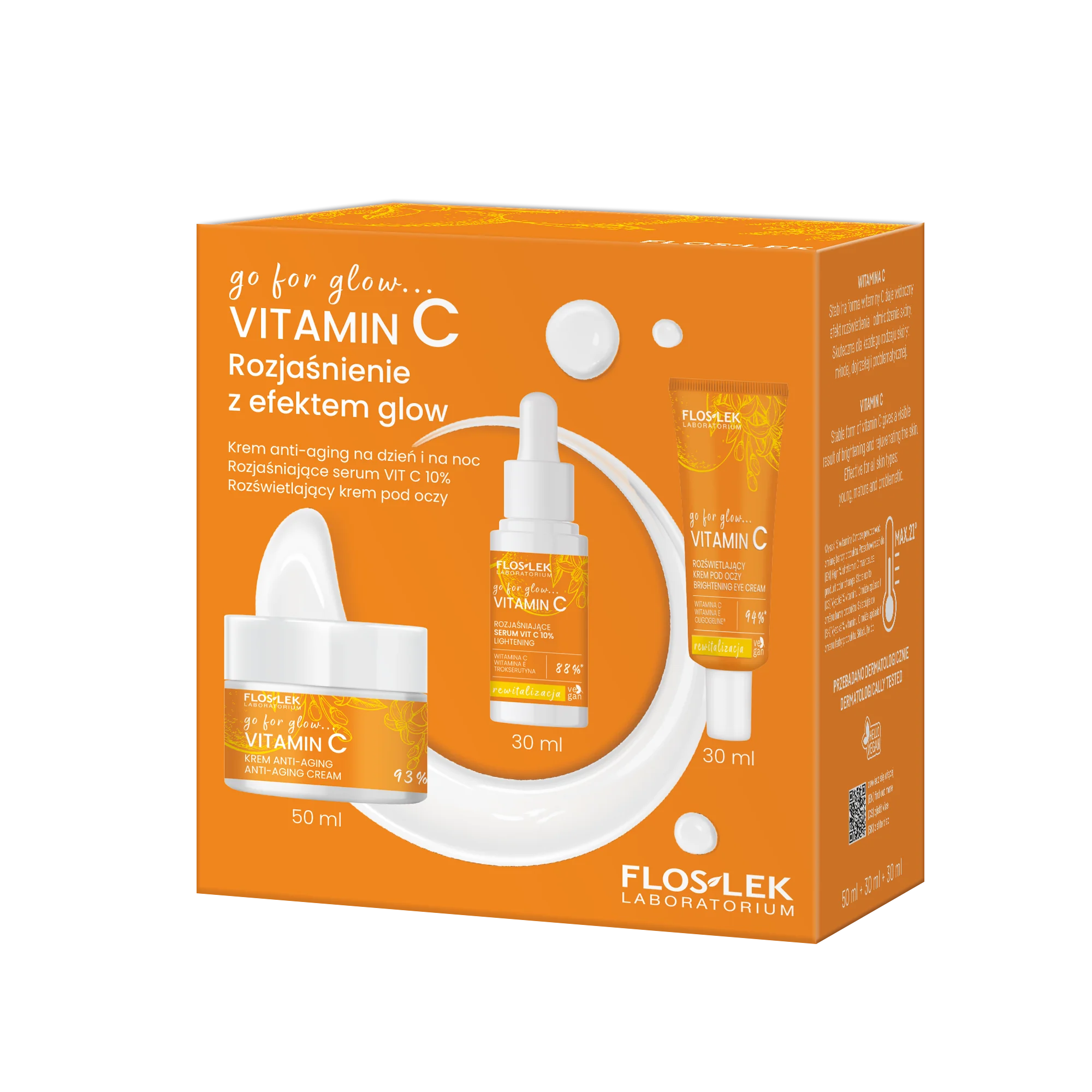 Floslek go for glow… VITAMIN C Rozjaśnienie z efektem glow ZESTAW krem na dzień i na noc, 50 ml + serum VIT C 10%, 30 ml + krem pod oczy, 30 ml