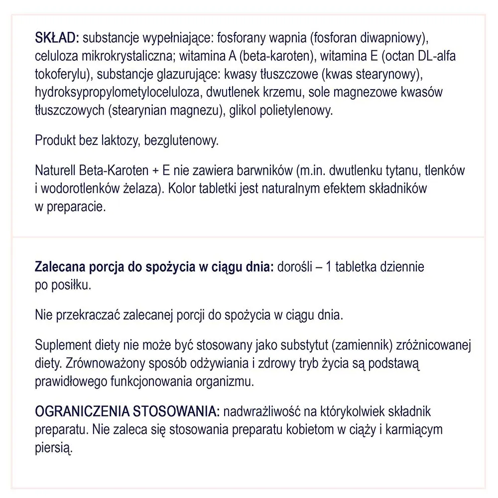 Naturell Beta-Karoten + E, suplement diety, 60 tabletek 