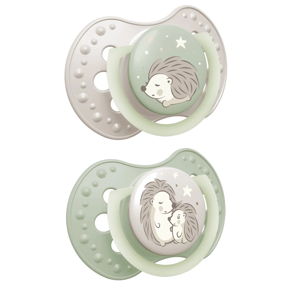 LOVI Smoczek silikonowy dynamiczny 18m+ Night & Day Hedgehog 2 sztuki