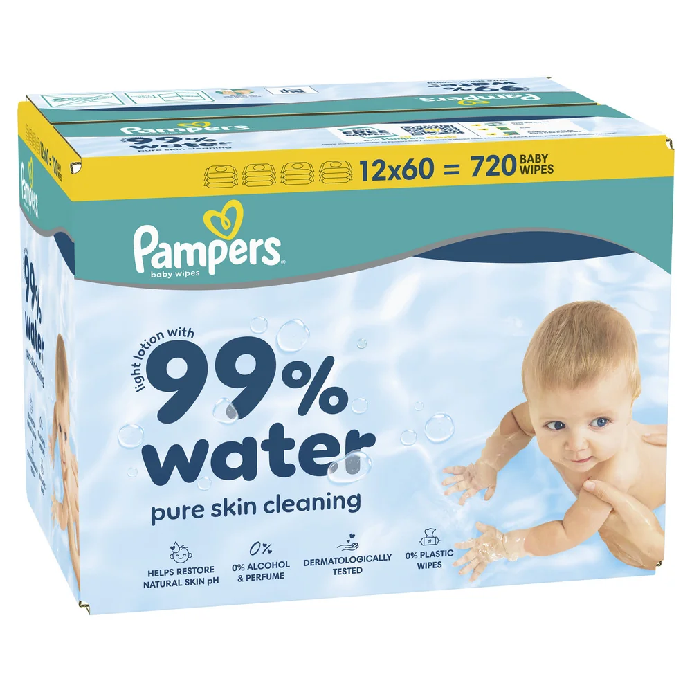 Pampers 99% Water chusteczki nawilżane dla dzieci, 12 x 60 sztuk