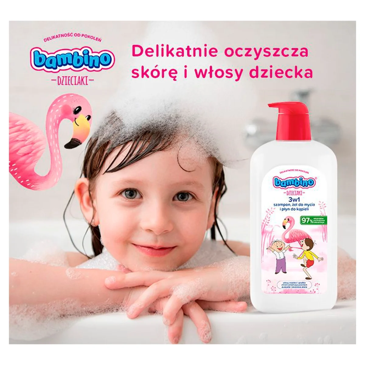 Bambino Dzieciaki Flaming 3w1 szampon, żel pod prysznic i płyn do kąpieli, 1000 ml