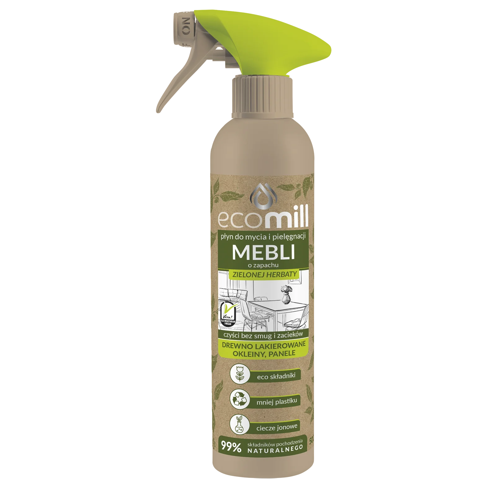 ECOMILL płyn do czyszczenia mebli o zapachu zielonej herbaty, 500 ml