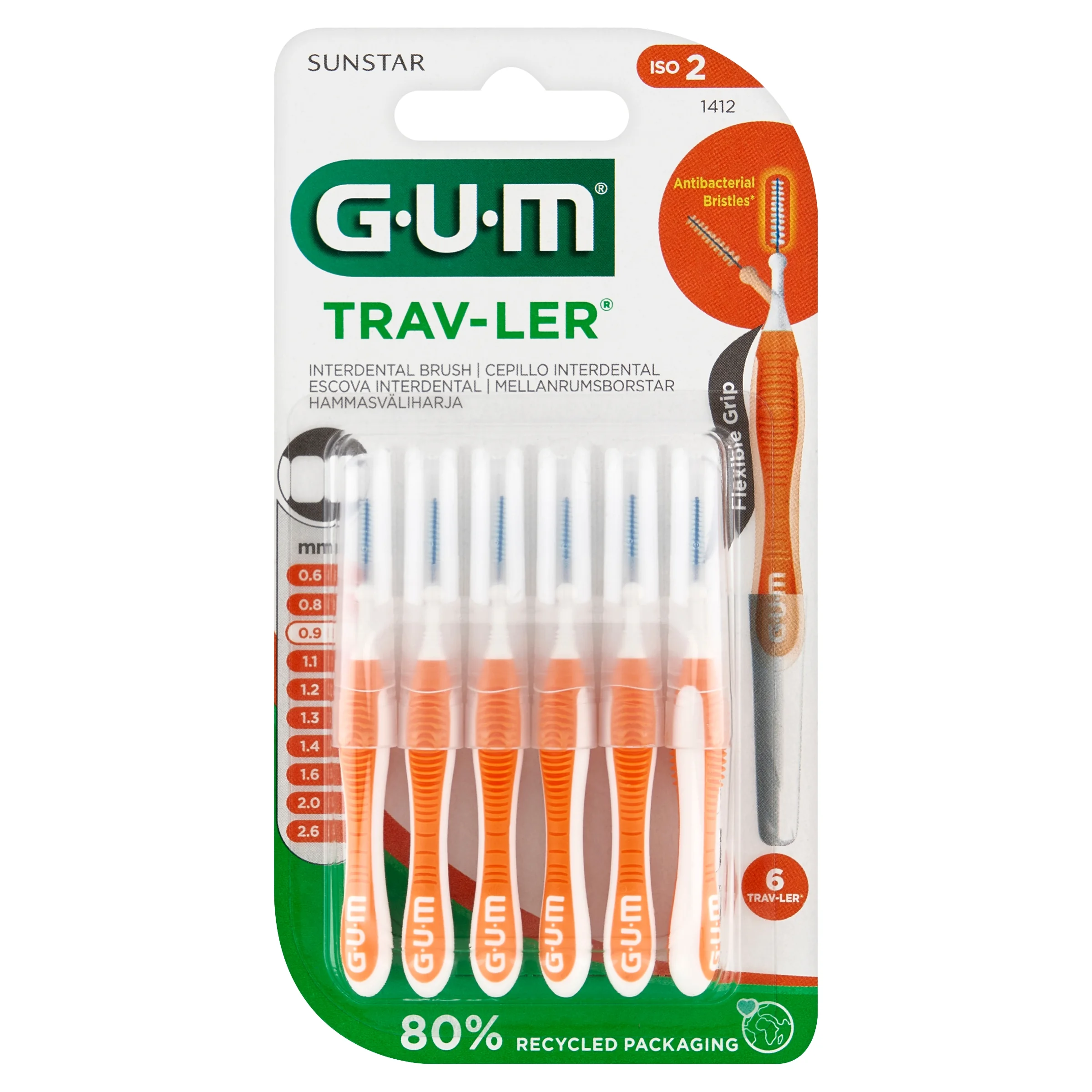 Sunstar Gum Trav-Ler pomarańczowe szczoteczki międzyzębowe 0,9 mm, 6 sztuk