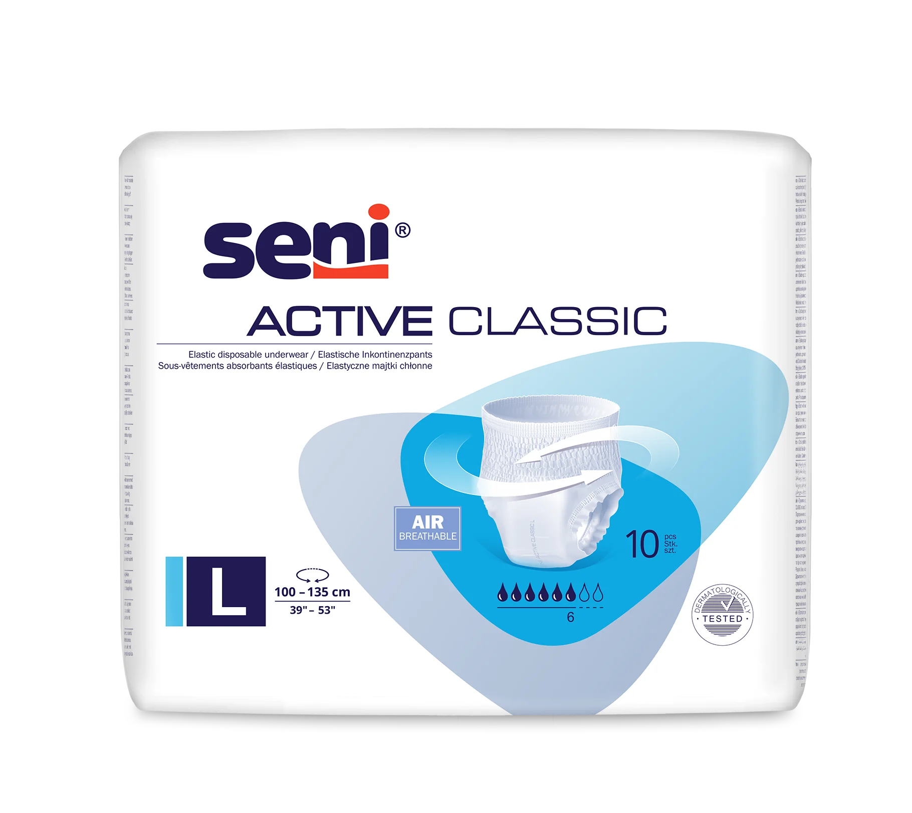 Seni Active Classic elastyczne majtki chłonne, rozmiar L, 100-135 cm, 10 szt.