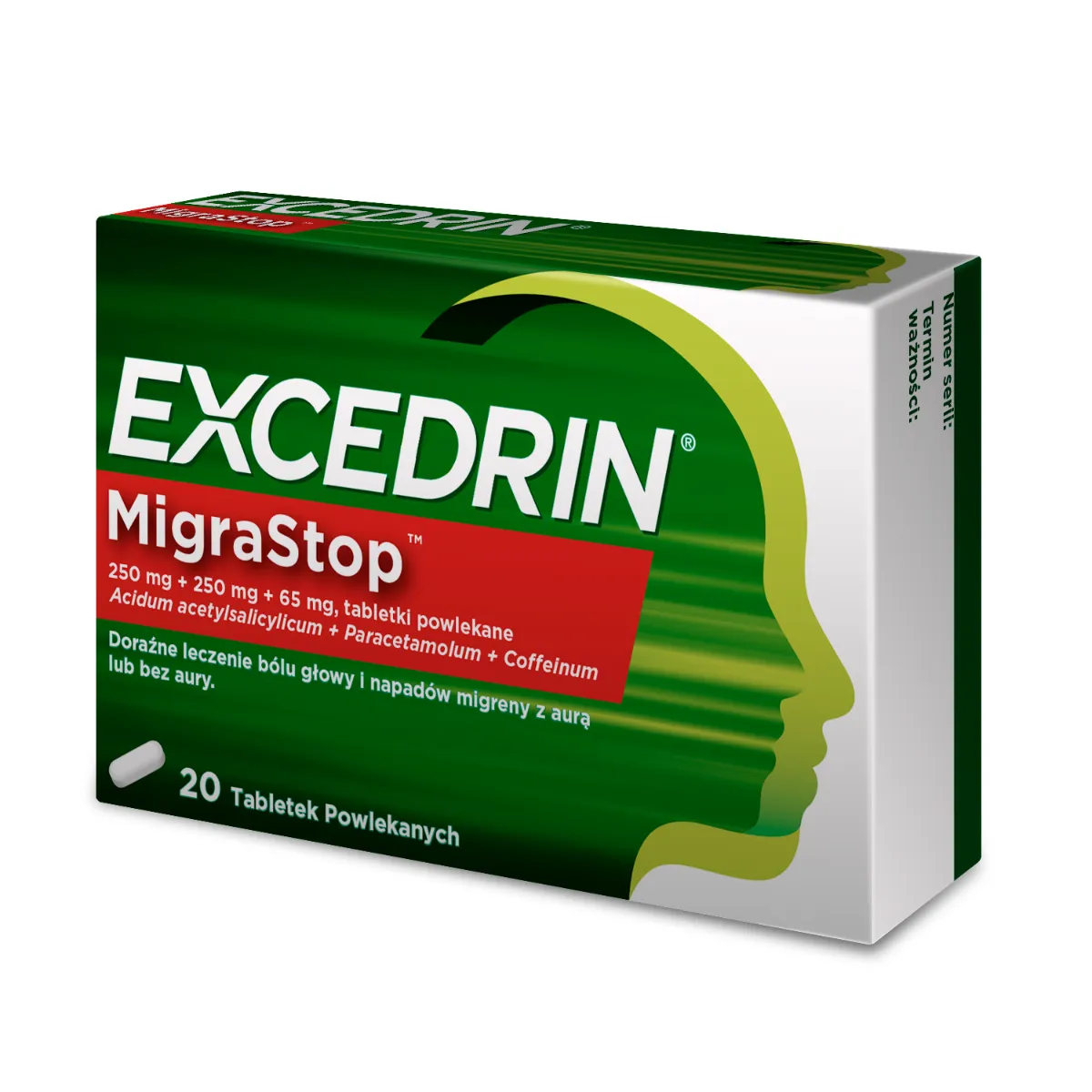 Excedrin MigraStop, 250 mg + 250 mg + 65 mg, 20 tabletek 