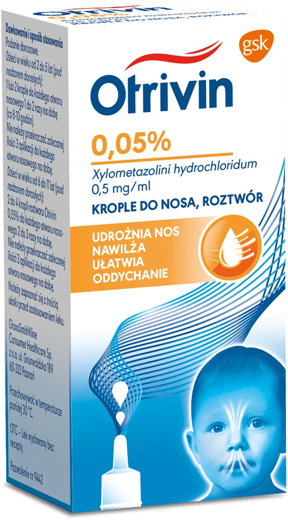 Otrivin, 0,5 mg/ml, krople do nosa dla dzieci ułatwiające oddychanie, 10 ml