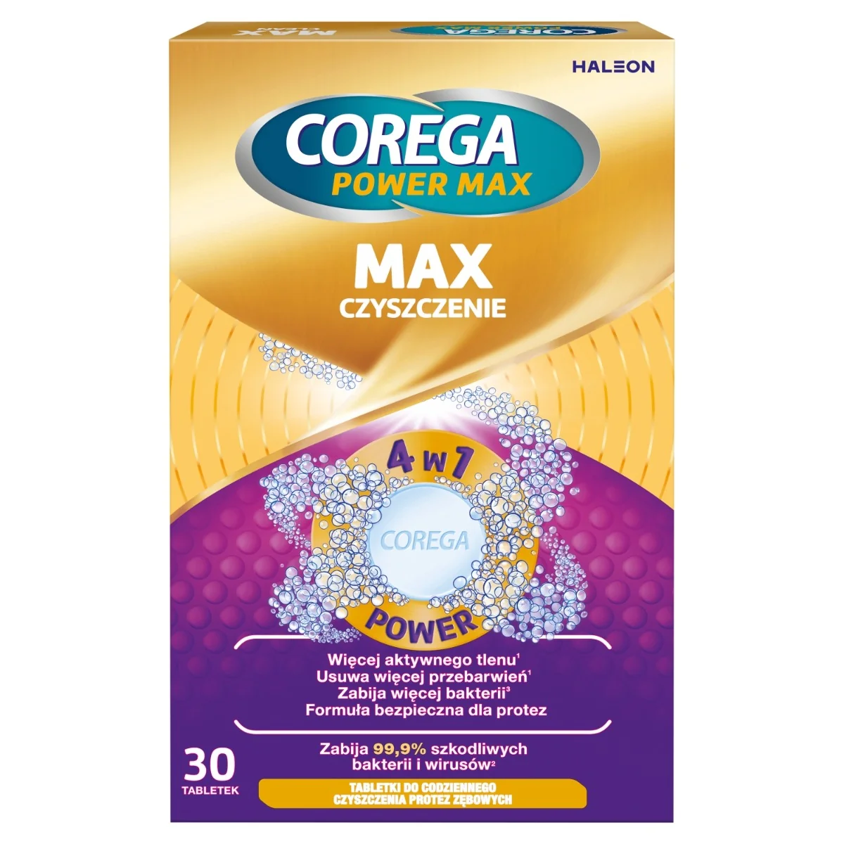 Corega Power Max tabletki do codziennego czyszczenia protez zębowych, 30 sztuk