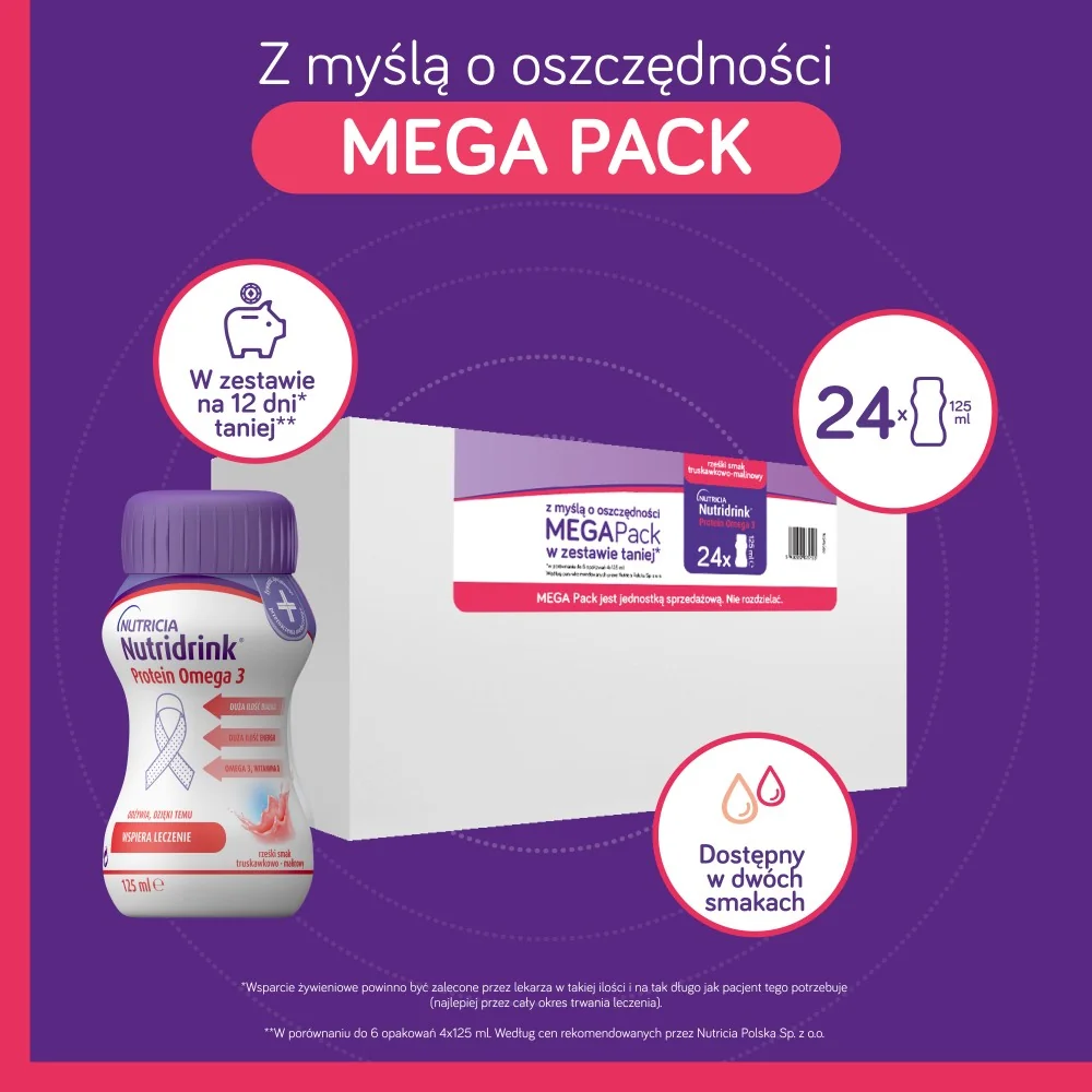 Nutridrink Protein Omega 3 Megapack o smaku truskawkowo-malinowym, 24 x 125 ml