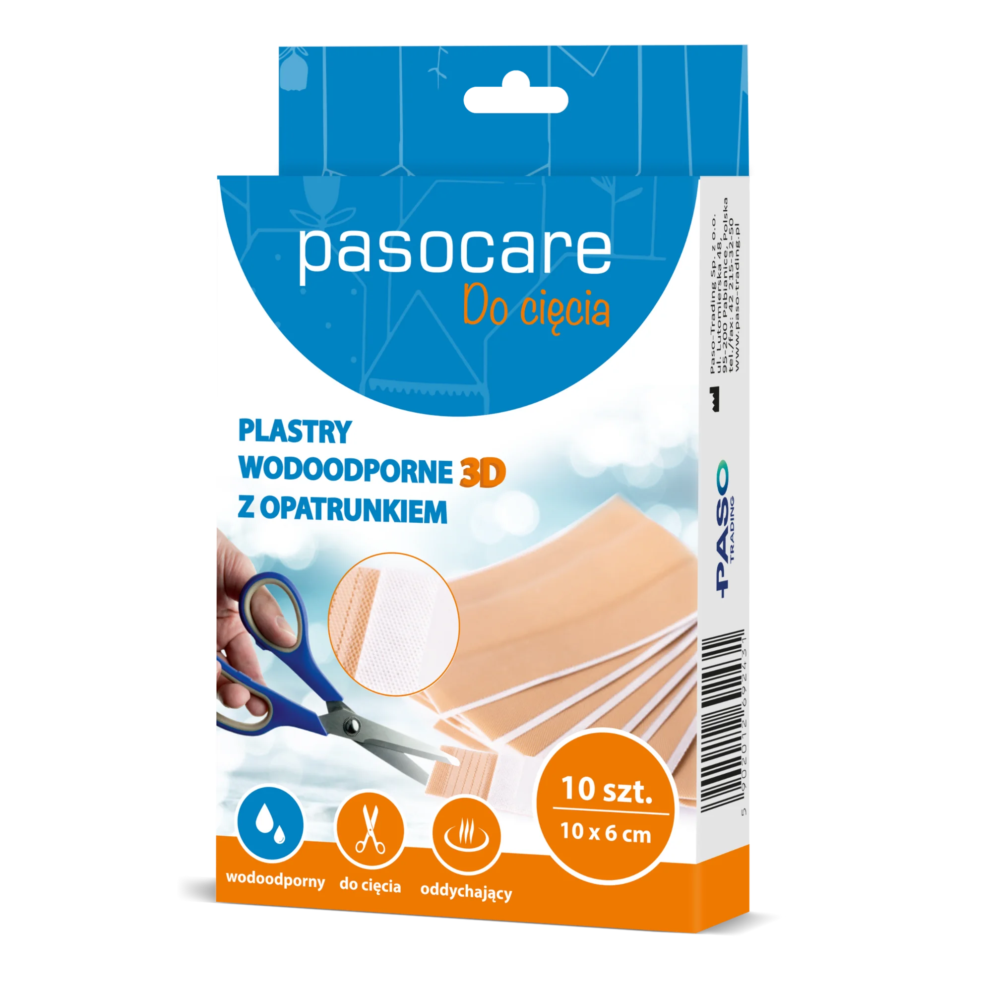 Pasocare Do cięcia Wodoodporny plus 3D plastry wodoodporne z opatrunkiem 10 cm x 6 cm, 10 sztuk