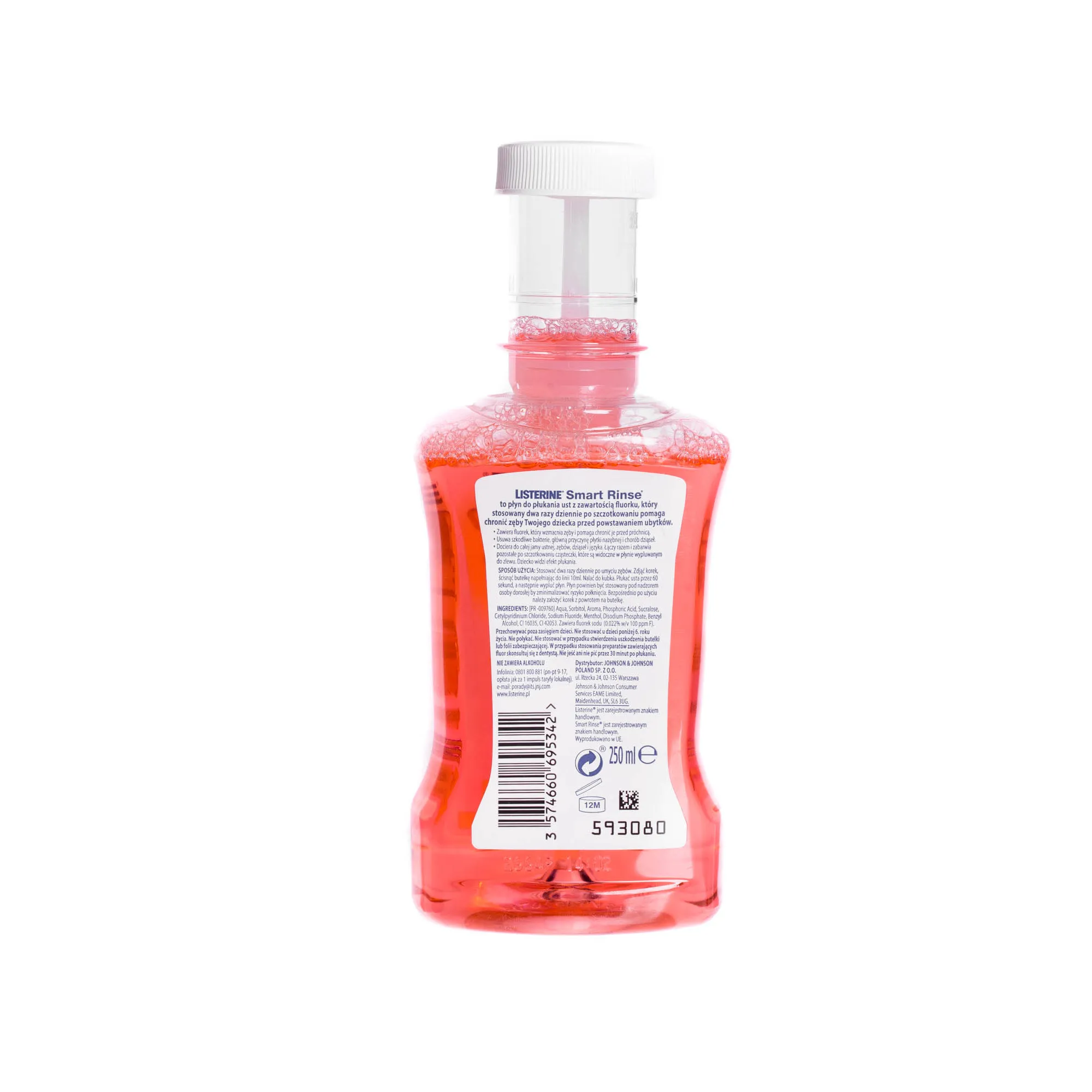 Listerine Smart Rinse - płyn do płukania ust bez alkoholu i cukru o smaku owocowym, 250 ml 