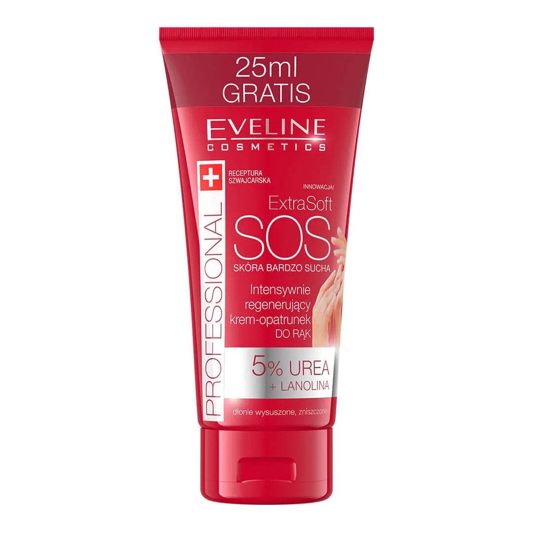 Eveline Cosmetics Extra Soft SOS Intensywnie regenerujący krem-opatrunek do rąk 5% urea + lanolina, 100 ml