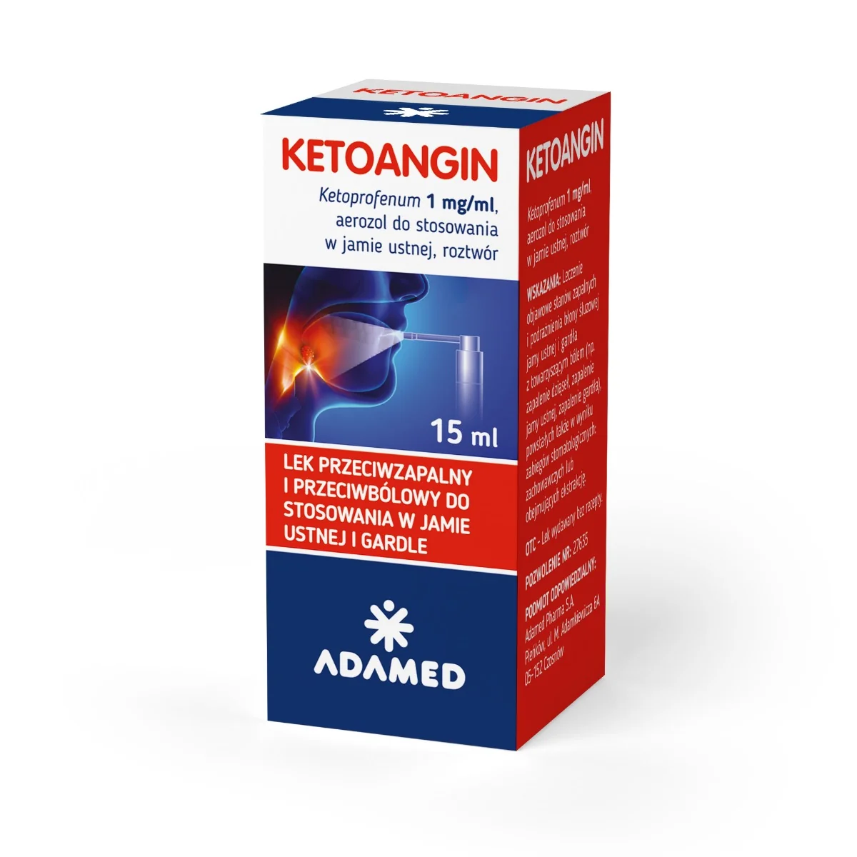 Ketoangin 1 mg/ml aerozol do stosowania w jamie ustnej, roztwór, 15 ml