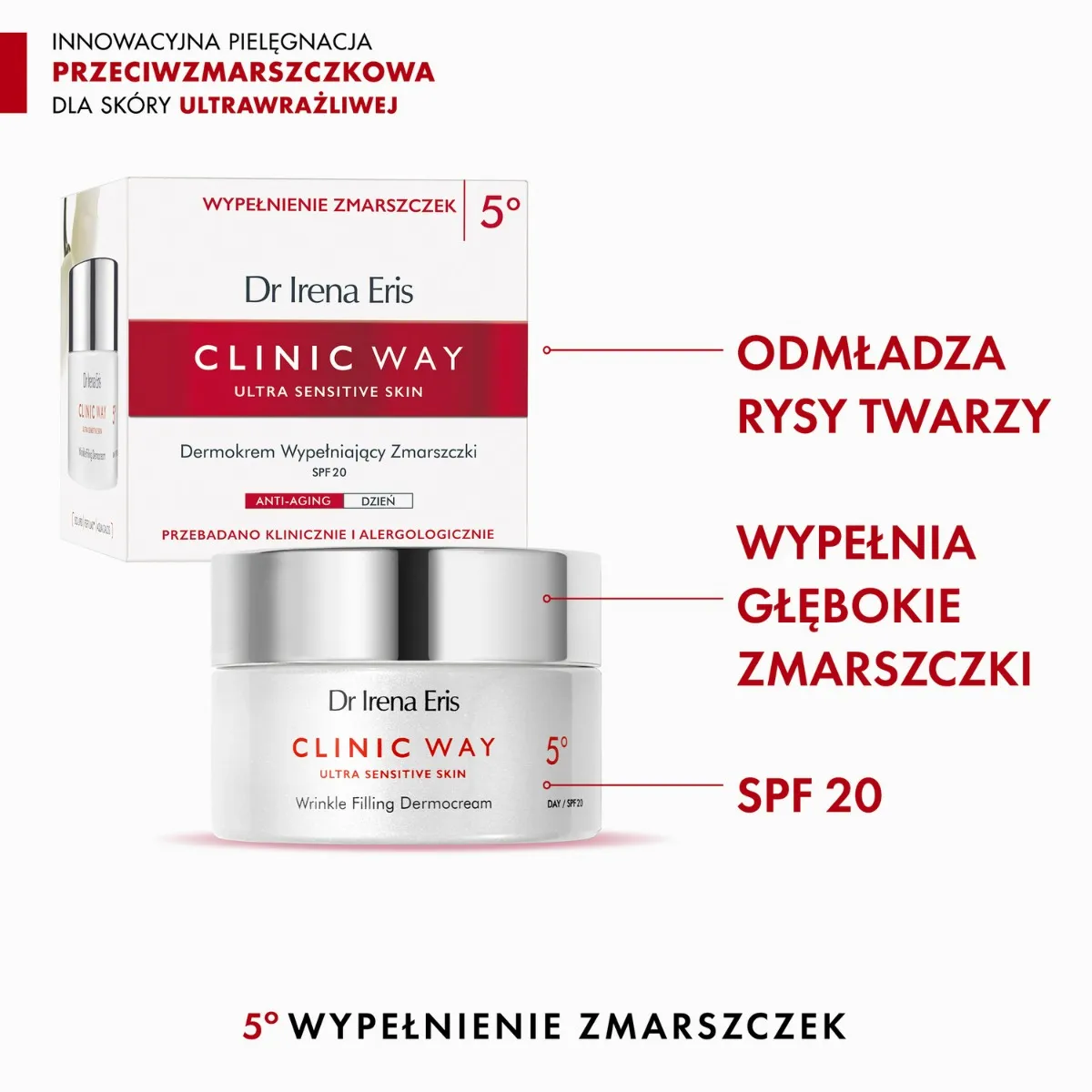 Dr Irena Eris Clinic Way Lipidowe wypełnienie zmarszczek, krem na dzień do twarzy i pod oczy stopień 5 SPF20, 50 ml 