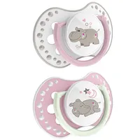 Lovi Night&Day Girl Hippo,  smoczek silikonowy dynamiczny 6-18 m, 2 sztuki