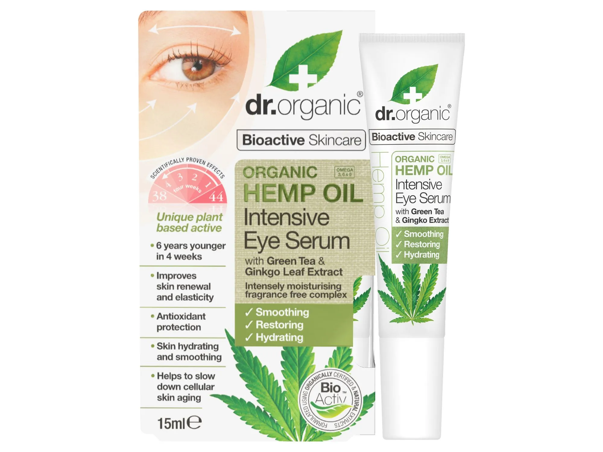 Dr.Organic Hemp Oil, serum pod oczy z olejem konopi siewnych, 15 ml