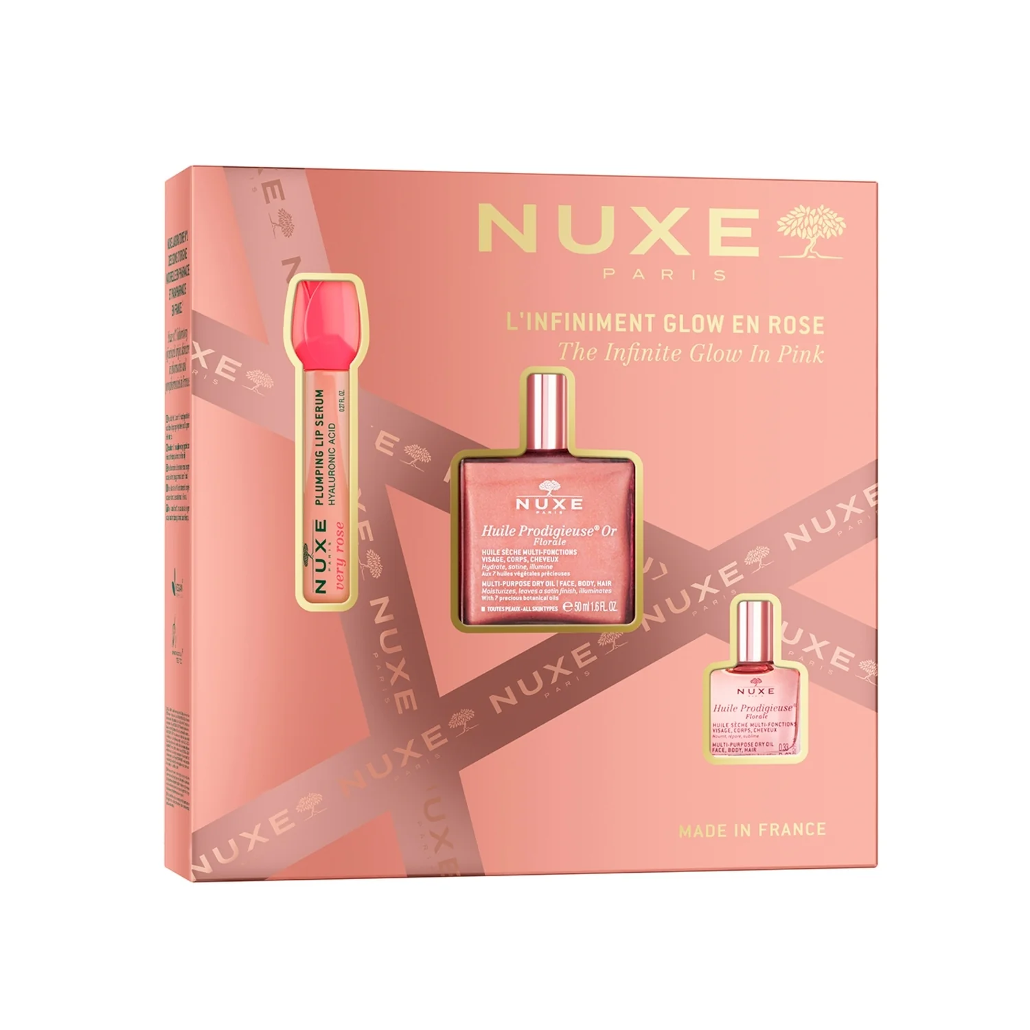 Nuxe zestaw The Infinite Glow in Pink Very Rose serum do ust, 8 ml + Huile Prodigieuse® Or Florale, 50 ml + Huile Prodigieuse® Florale, 10 ml