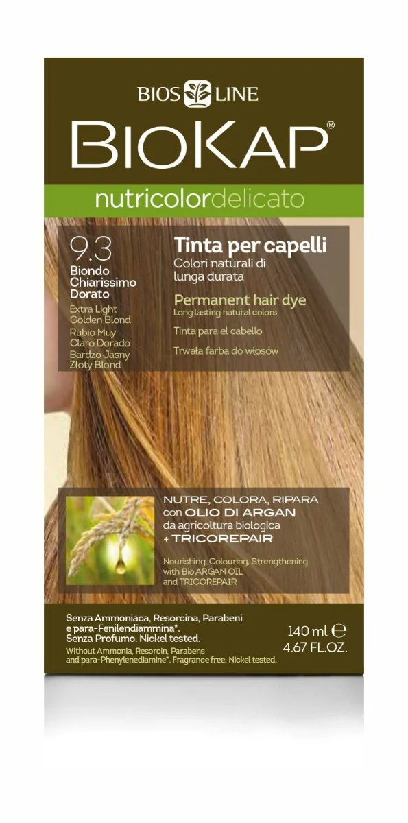 Biokap Nutricolor Delicato farba do włosów 9.3 bardzo jasny złoty blond, 1 szt.