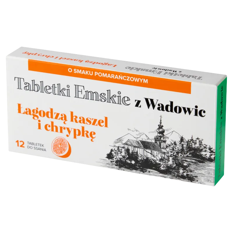Tabletki Emskie z Wadowic, smak pomarańczowy, 12 tabletek do ssania 