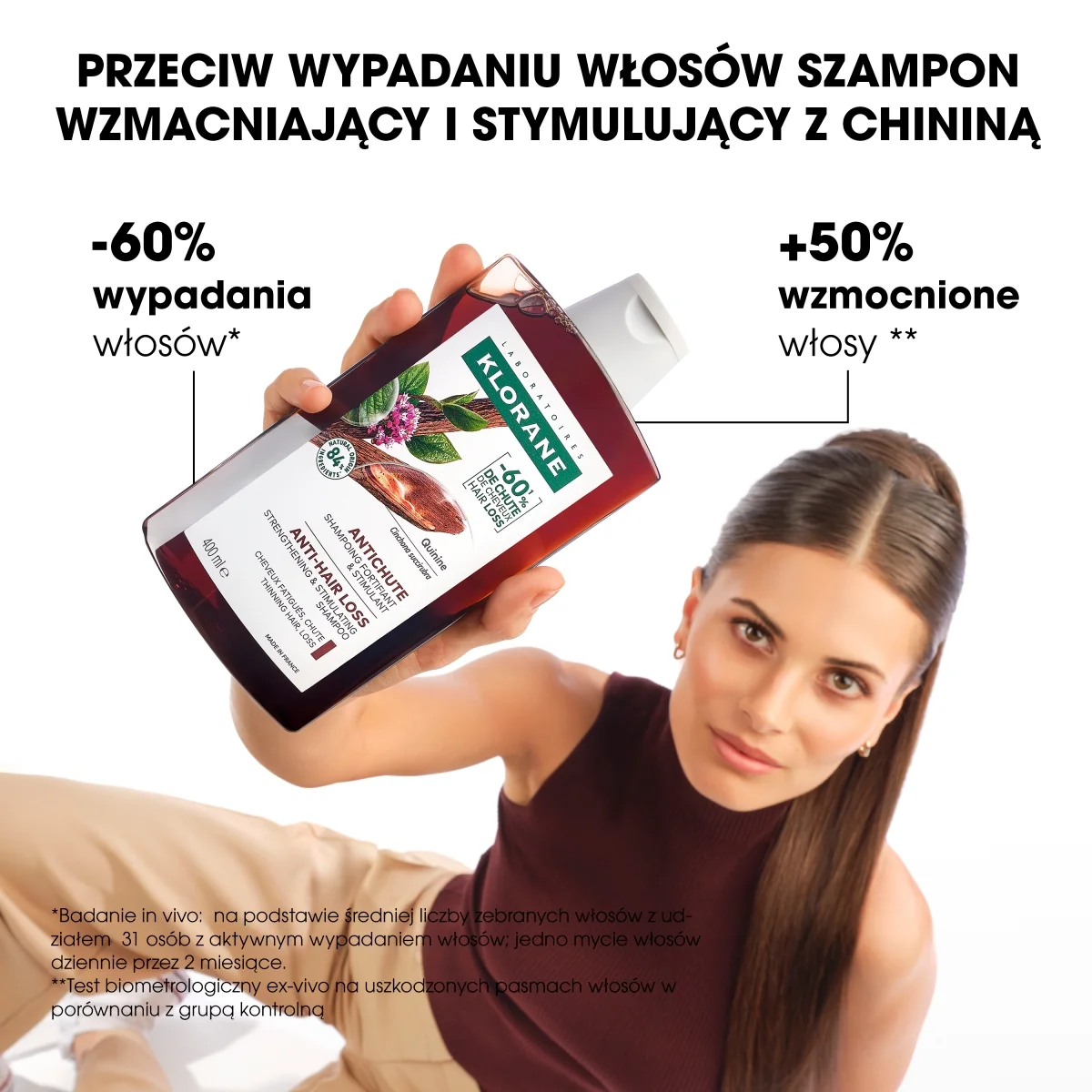 Klorane szampon wzmcniający i stymulujący z chininą, 400 ml