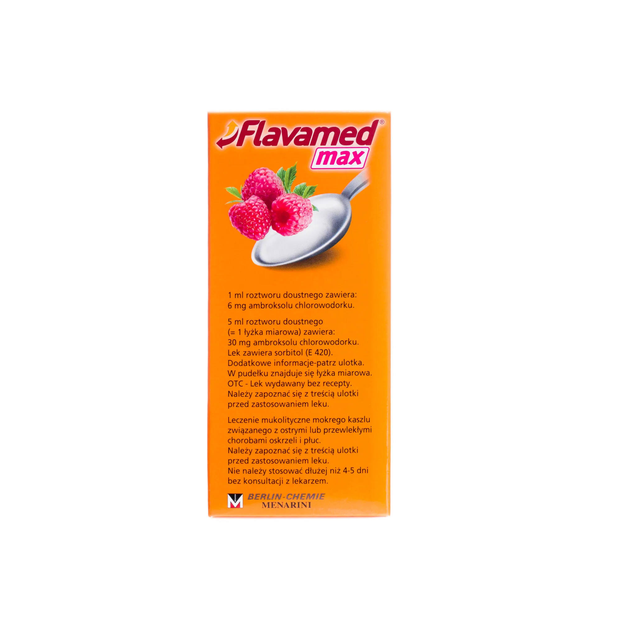 Flavamed Max 30 mg/5 ml, roztwór doustny, smak malinowy, 100 ml 