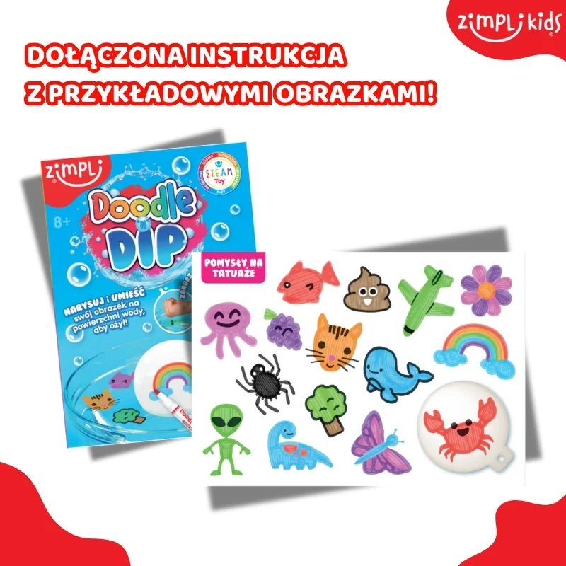 Zimpli Kids Doodle Dip zestaw tatuaży do wody z flamastrami