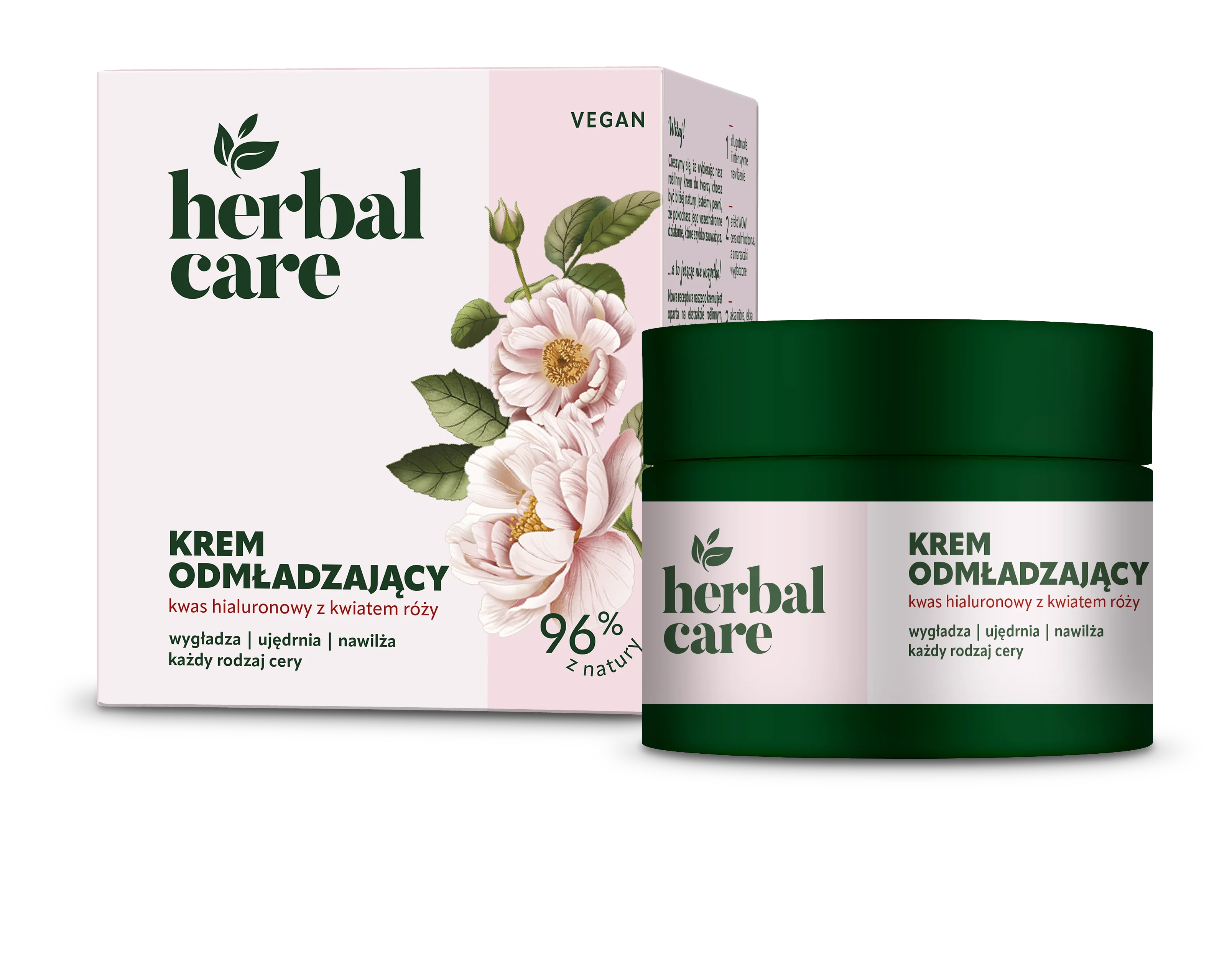 Herbal Care Krem odmładzający kwas hialuronowy z kwiatem róży, 50 ml