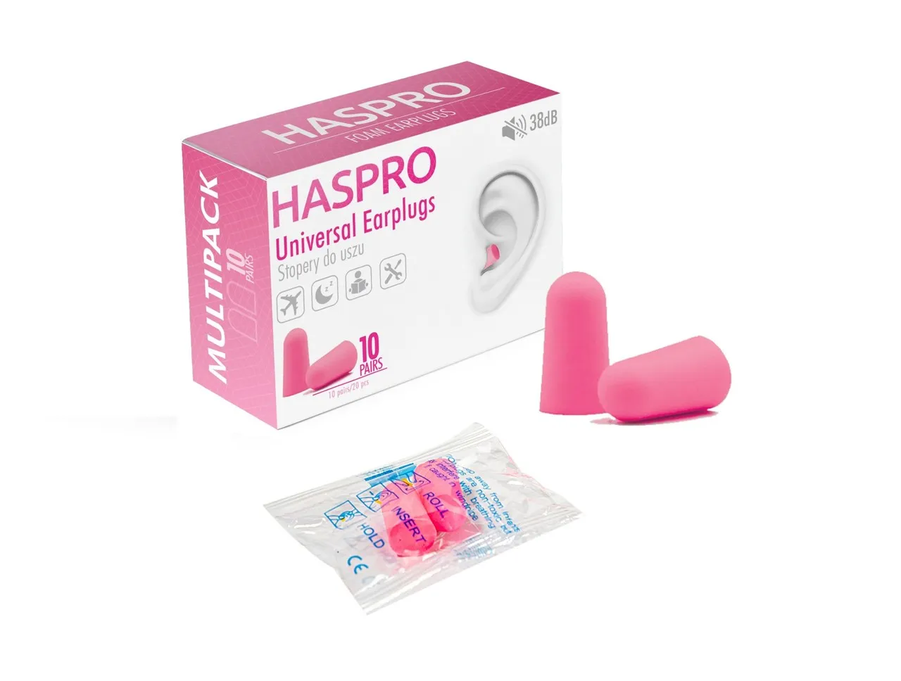 Haspro Multi10, stopery do uszu, kolor różowy, 10 par