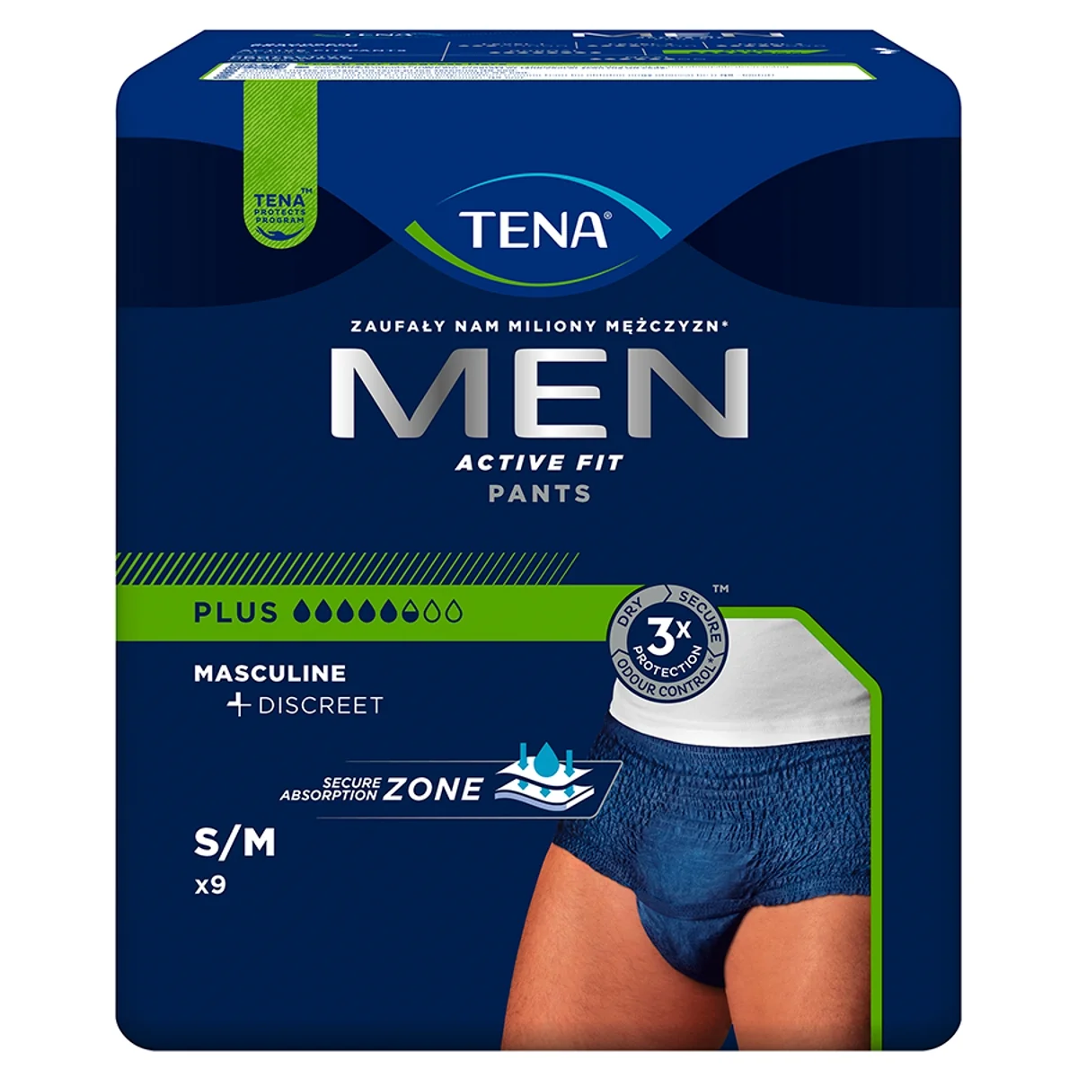 TENA Men Active Fit Pants majtki chłonne Plus Blue S/M, 9 sztuk