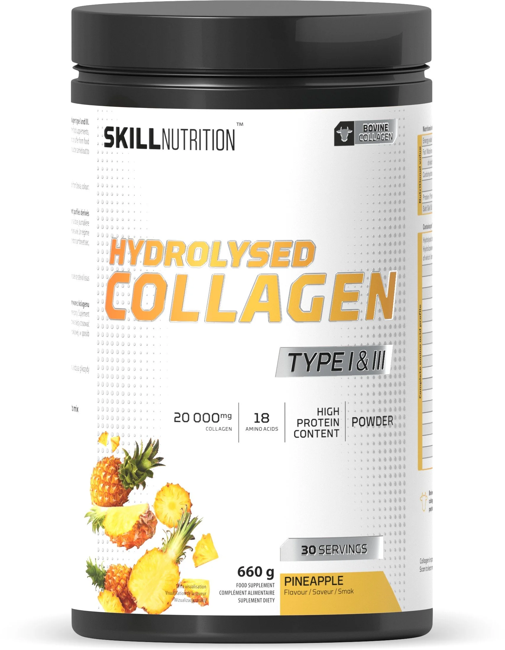 Skill Hydrolysed Collagen Type I & III o smaku ananasa, proszek, 660 g