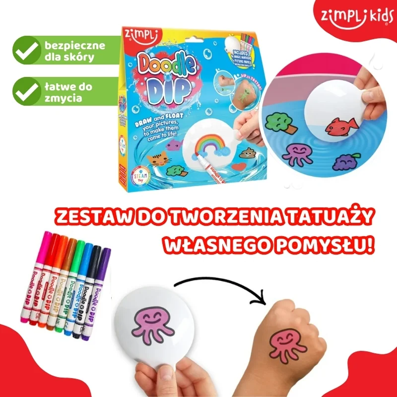 Zimpli Kids Doodle Dip zestaw tatuaży do wody z flamastrami