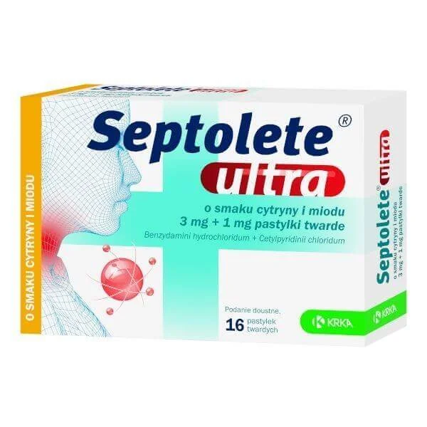 Septolete Ultra 16 pastylek twardych, smak cytryna i miód