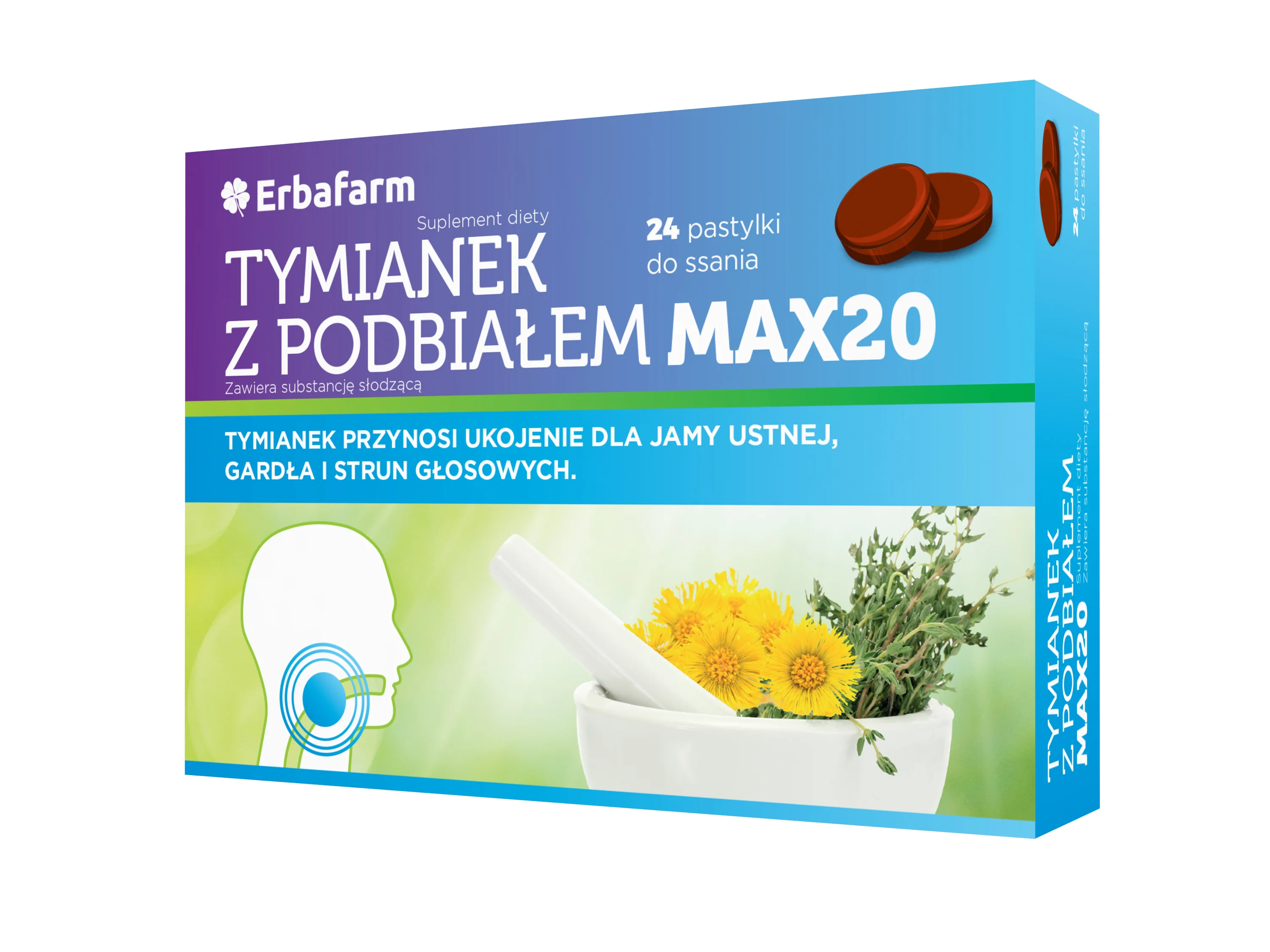 Erbafarm Tymianek z Podbiałem Max20 24 pastylki do ssania