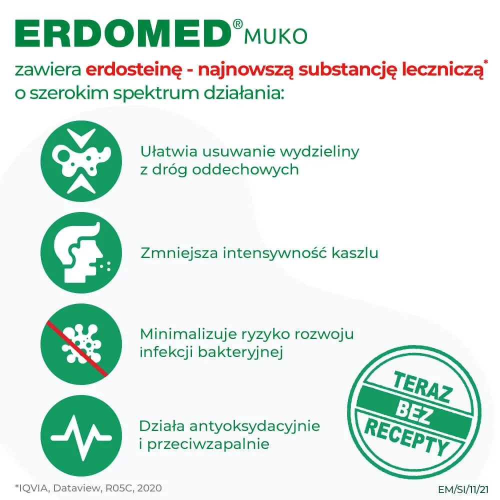 Erdomed Muko, 225 mg, proszek do sporządzania zawiesiny doustnej, 10 saszetek 