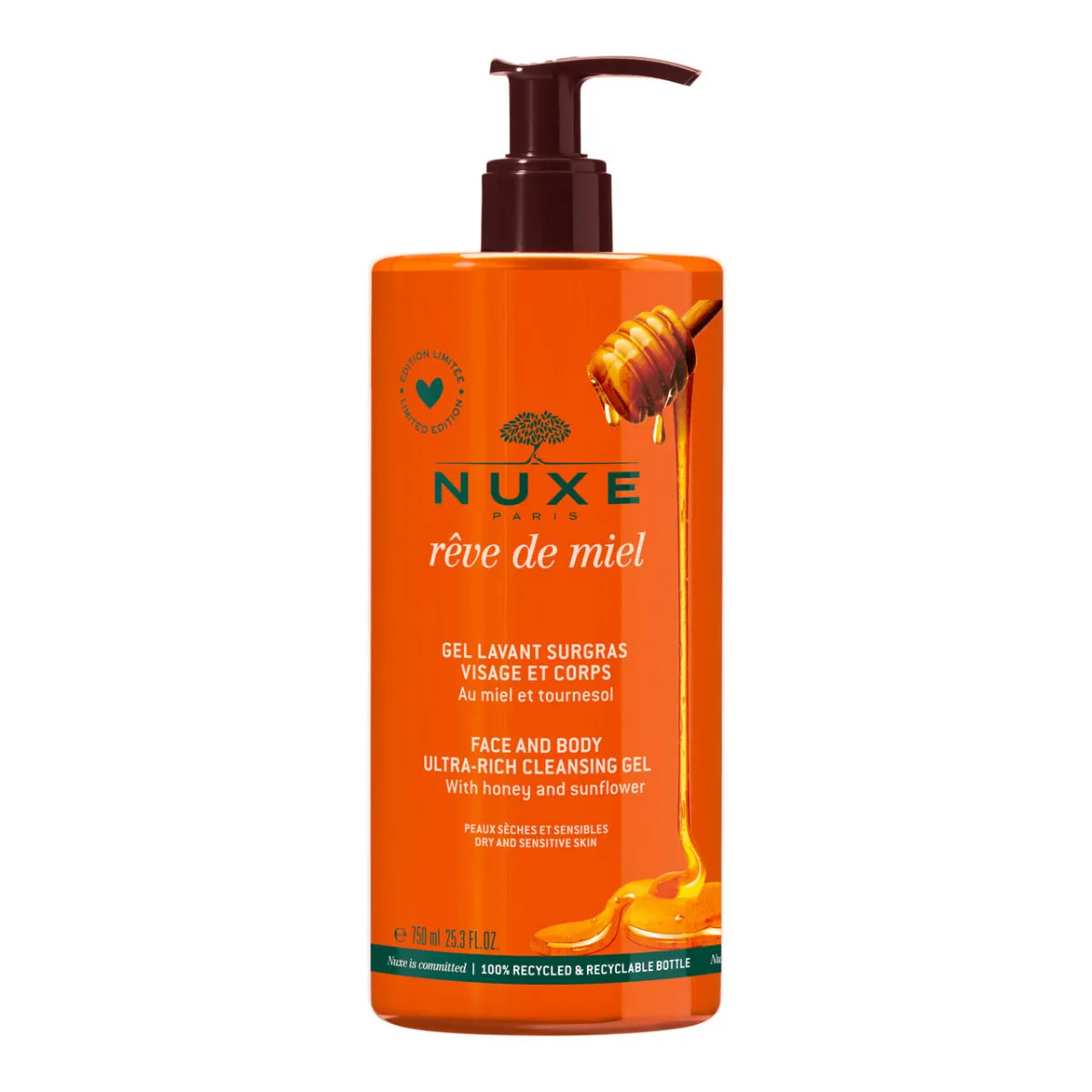 Nuxe Rêve de Miel®, ultrabogaty żel do mycia twarzy i ciała, 750 ml