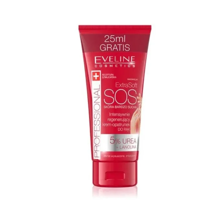 Eveline Cosmetics Extra Soft SOS intensywnie regenerujący krem-opatrunek do rąk 5% urea + lanolina, 100 ml