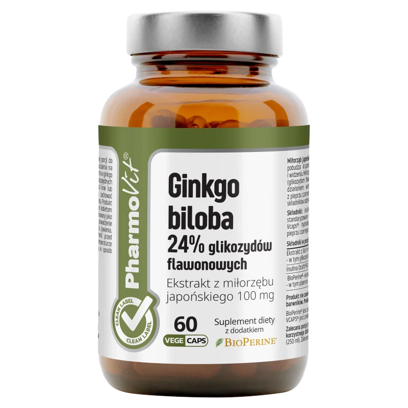 Pharmovit Ginkgo biloba 24% glikozydów flawonowych suplement diety, 60 kapsułek
