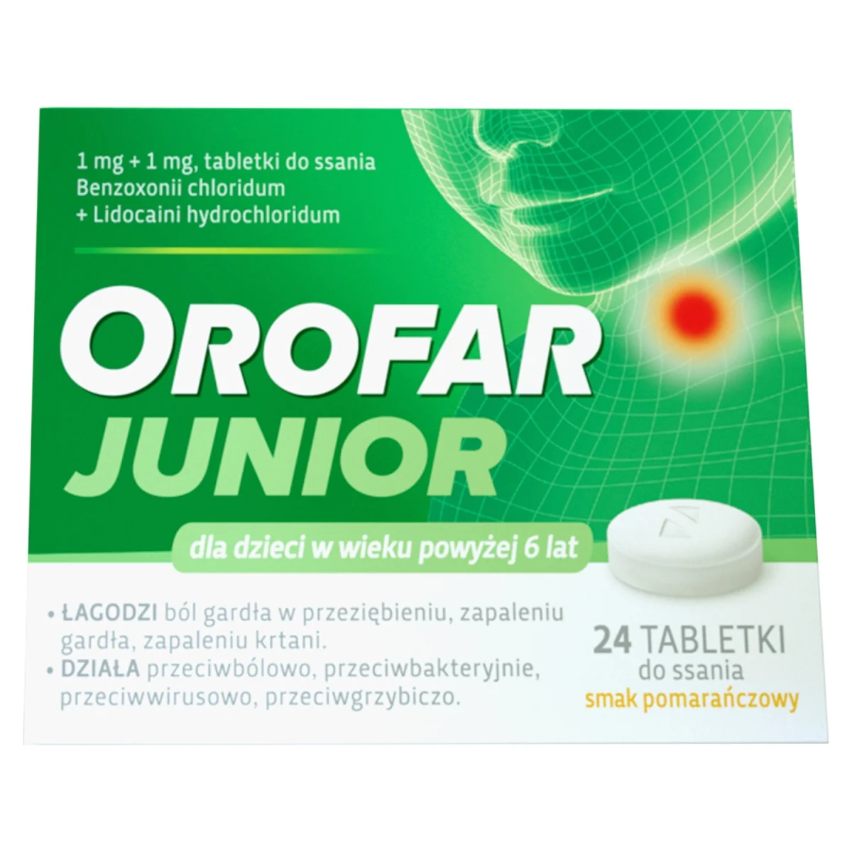 Orofar Junior 1 mg + 1 mg, 24 tabletki do ssania