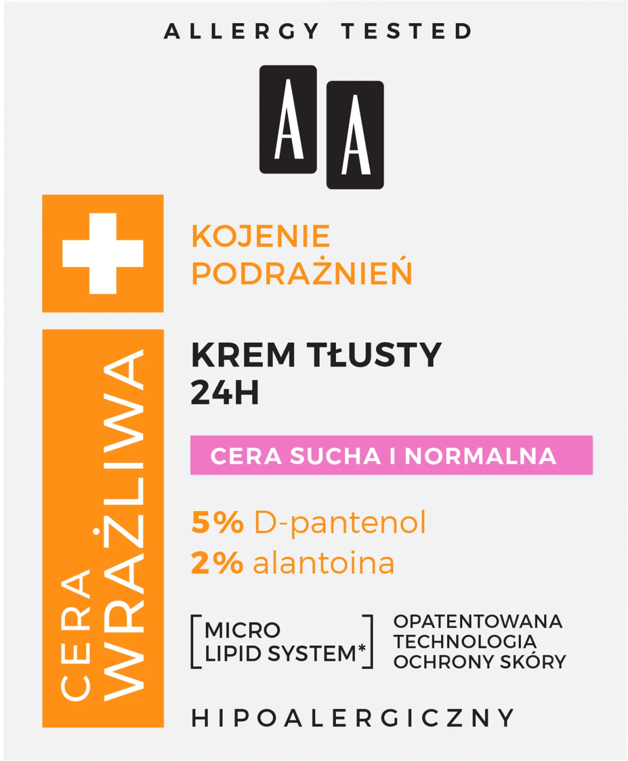 AA CERA WRAŻLIWA Krem tłusty do cery suchej i normalnej 24h, 18 ml