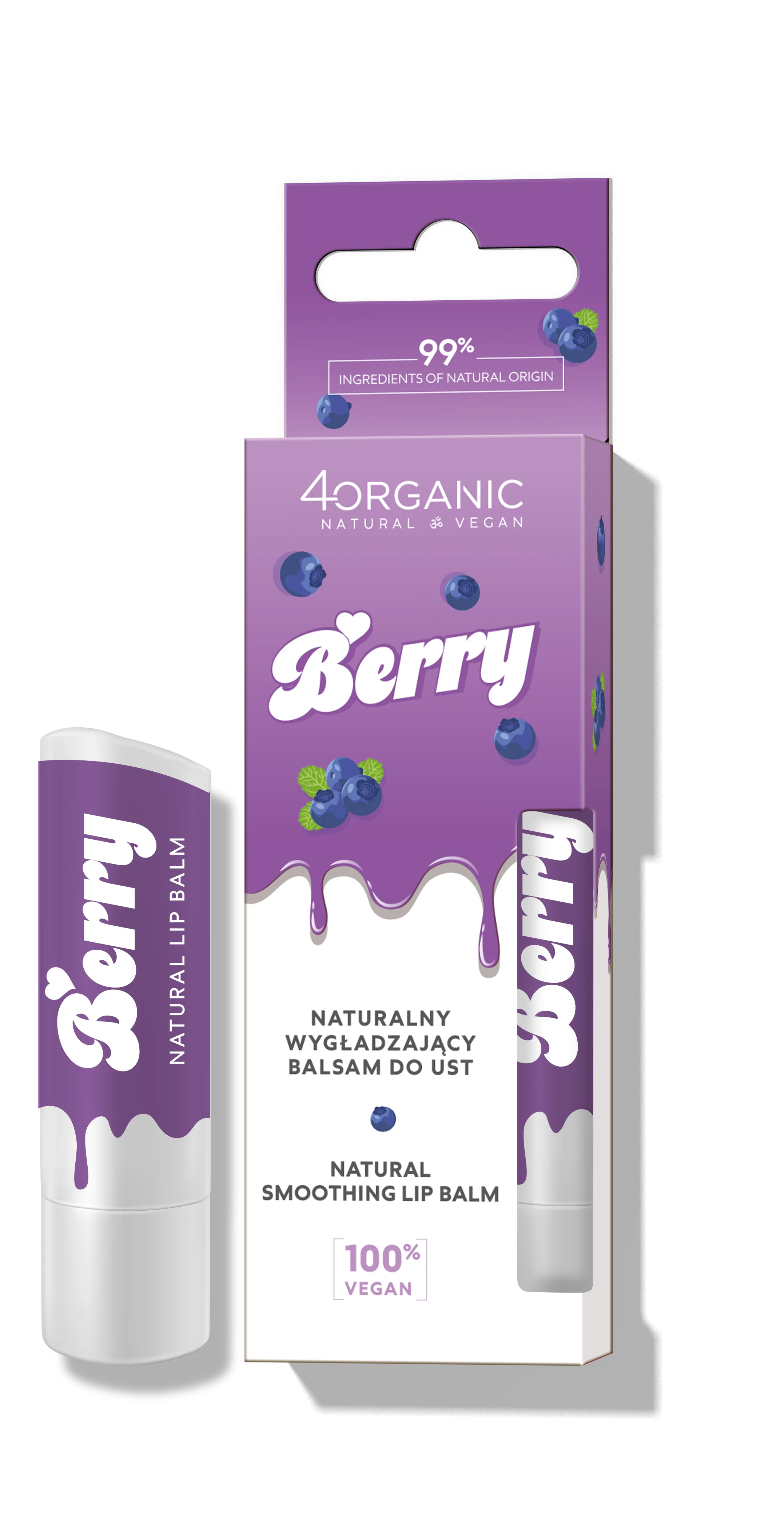 4organic Berry naturalny wygładzający balsam do ust, 5 g
