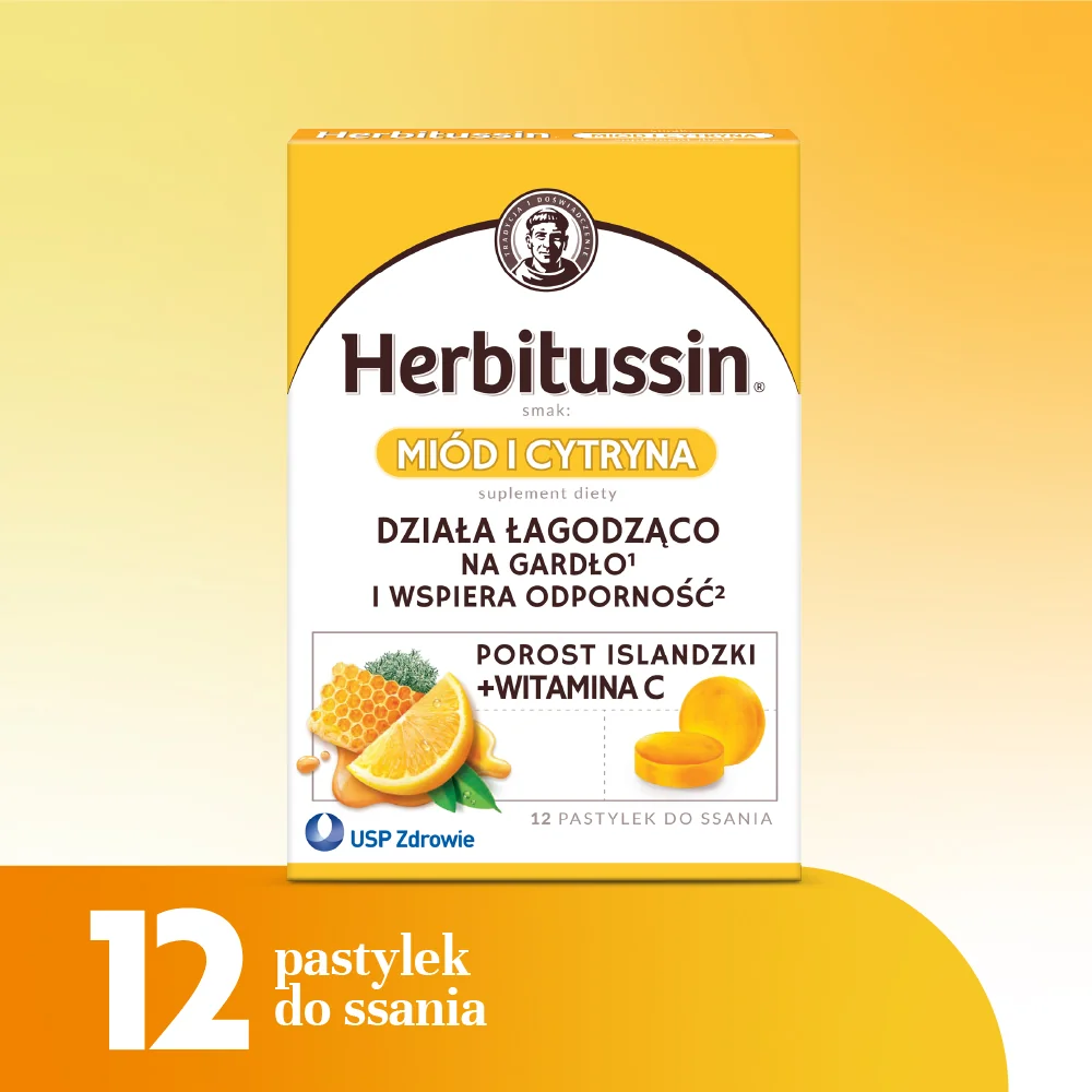 Herbitussin Miód i Cytryna 12 pastylek do ssania