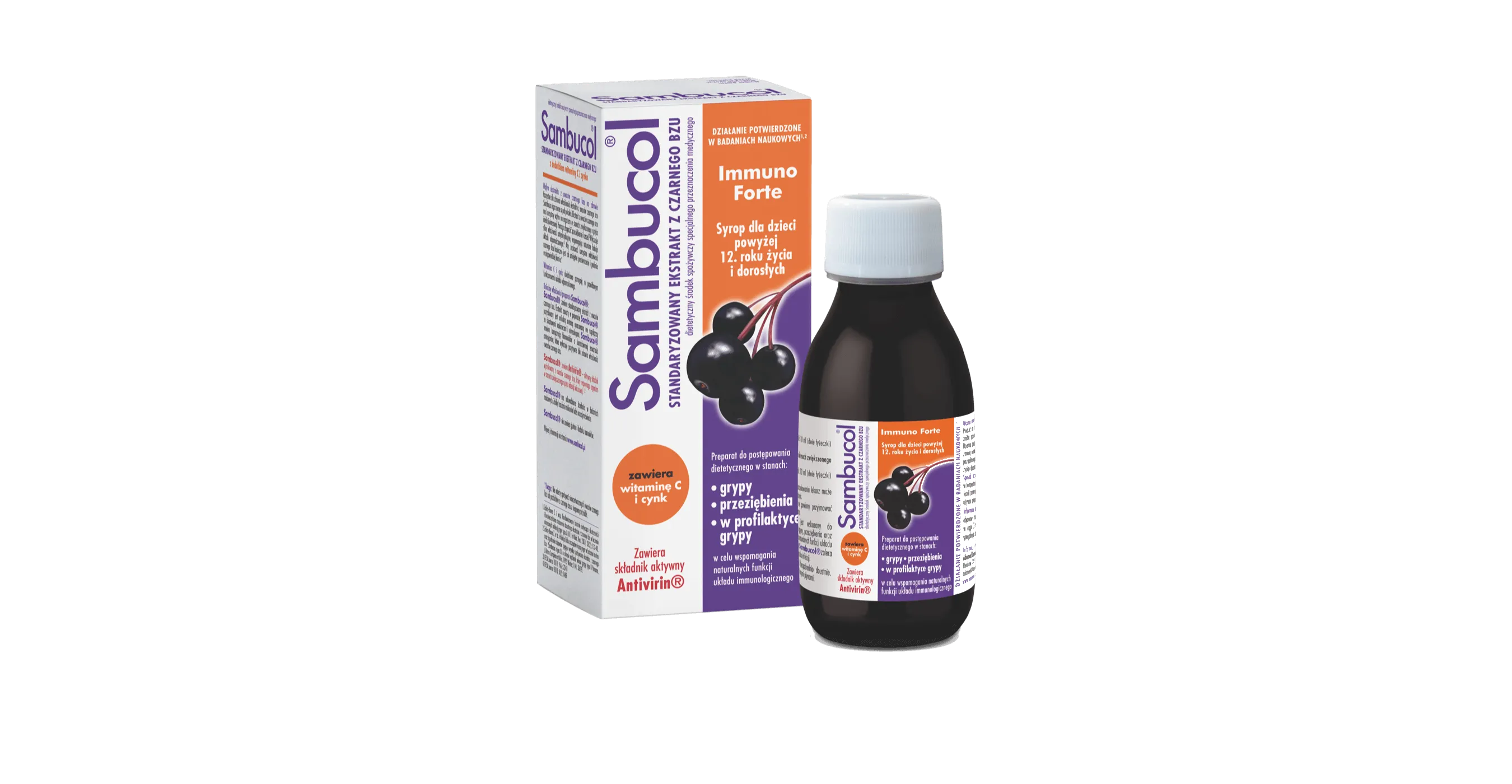 Sambucol Immuno Forte, standaryzowany ekstrakt z czarnego bzu, 120 ml