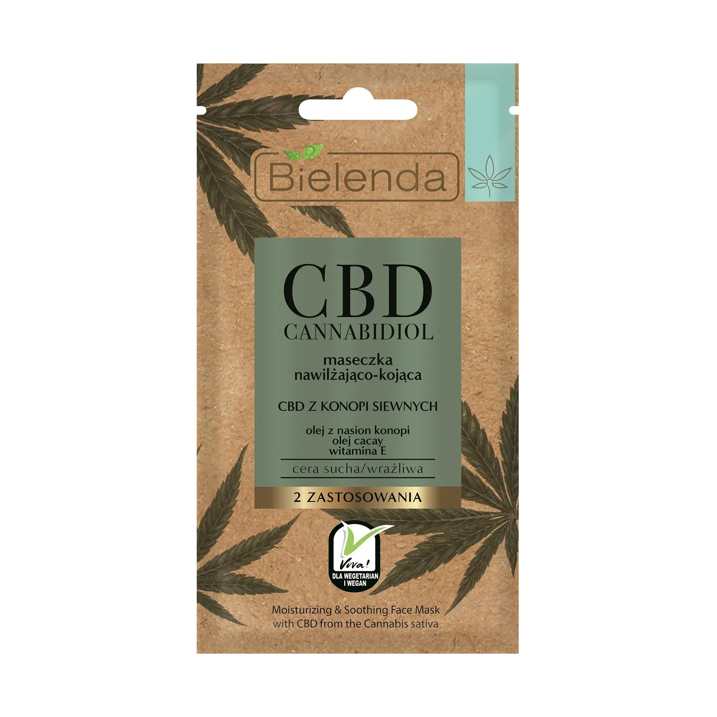 Bielenda CBD Cannabidiol Maseczka nawilżająco-kojąca z CBD z konopi siewnych do cery suchej i wrażliwej, 8 g