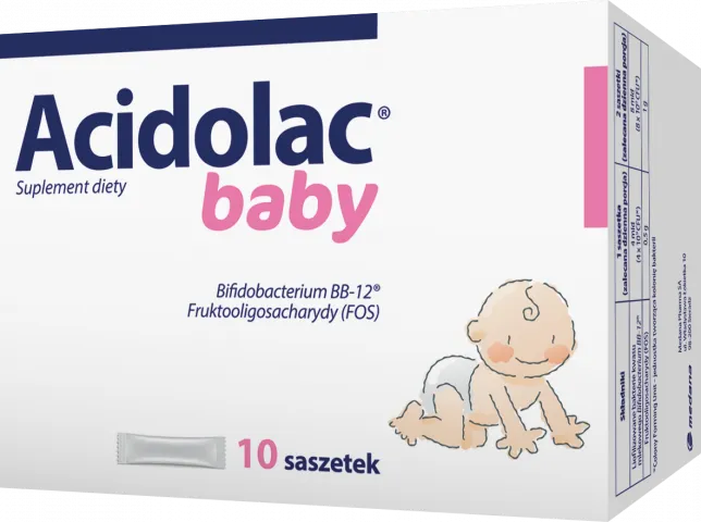 Acidolac Baby, suplement diety stosowany w celu uzupełnienia flory jelit w okresie antybiotykoterapii, 10 saszetek 