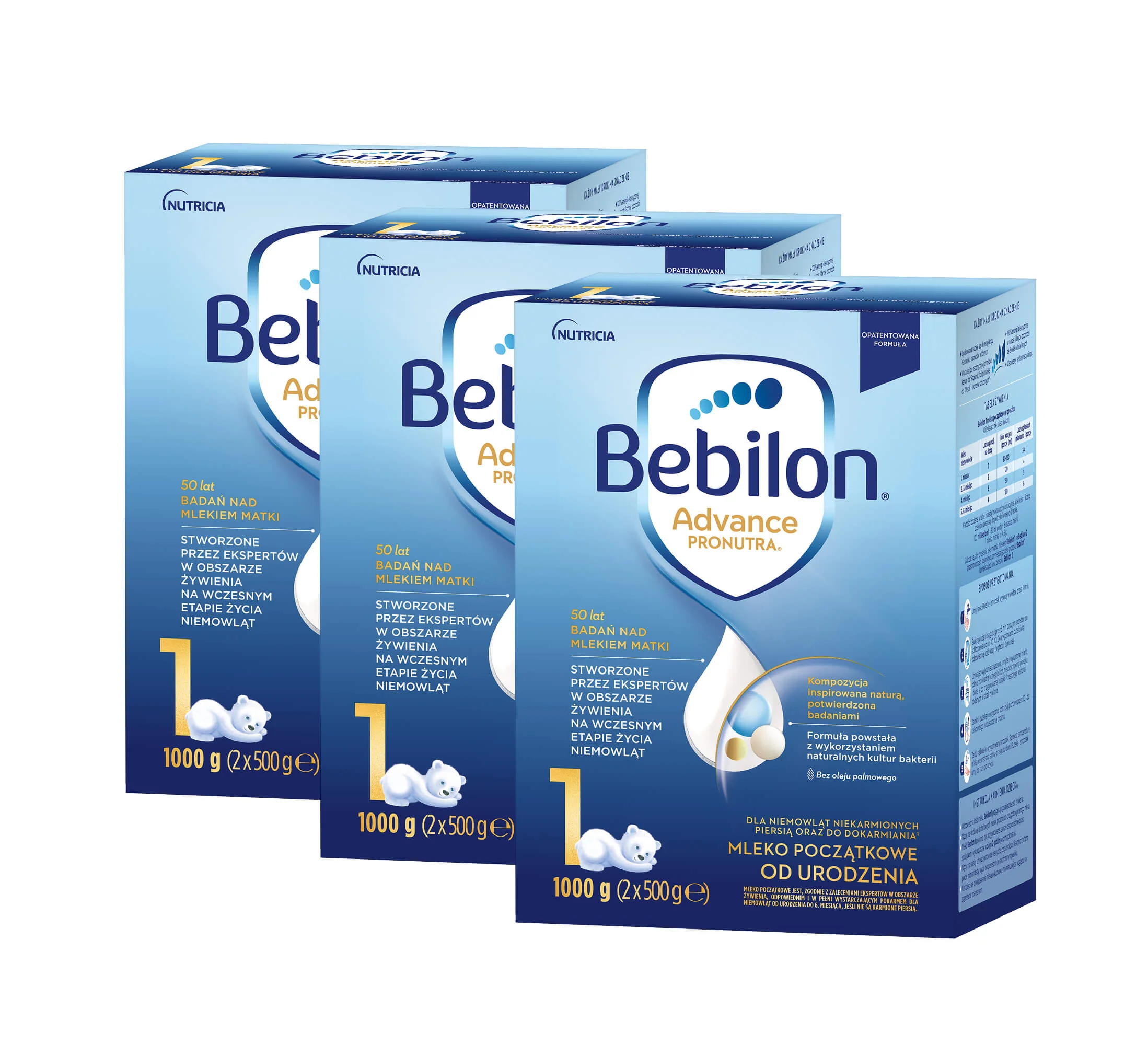 Bebilon 1 Advance Pronutra mleko początkowe od urodzenia,  3 x 1000 g