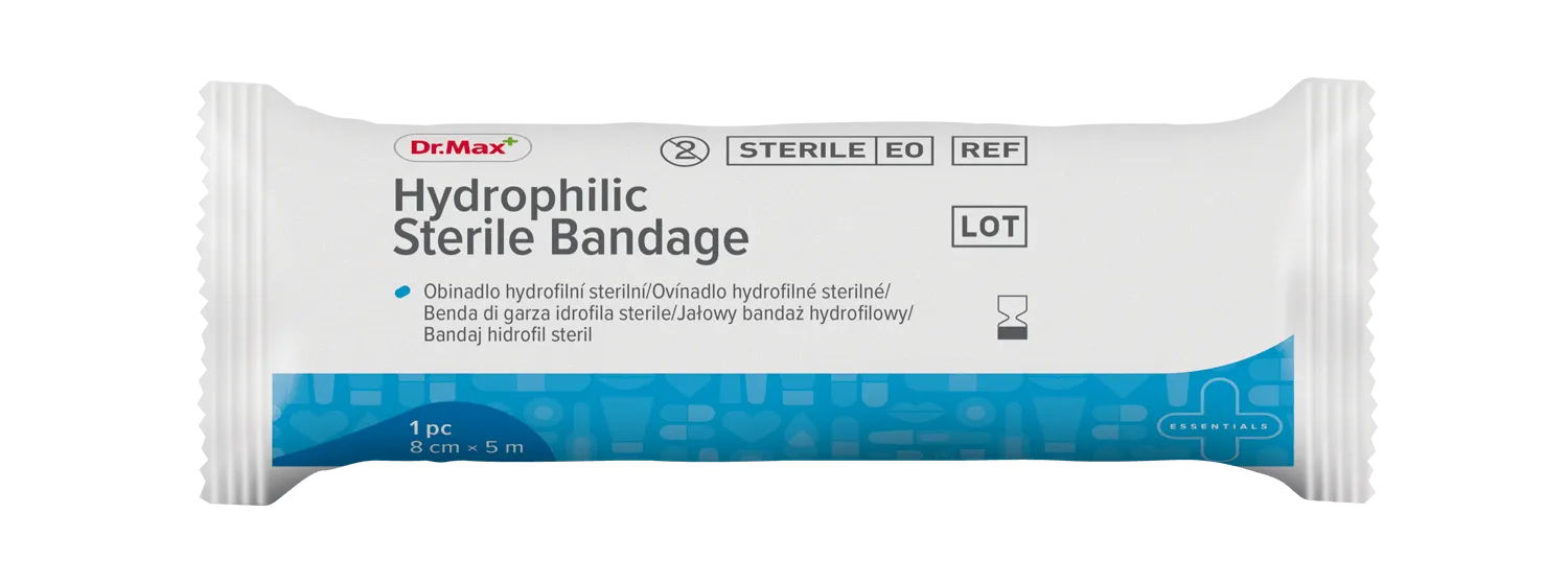 Hydrophylic sterile bandage Dr.Max, jałowy bandaż hydrofilowy 8 cm x 5 m, 1 sztuka