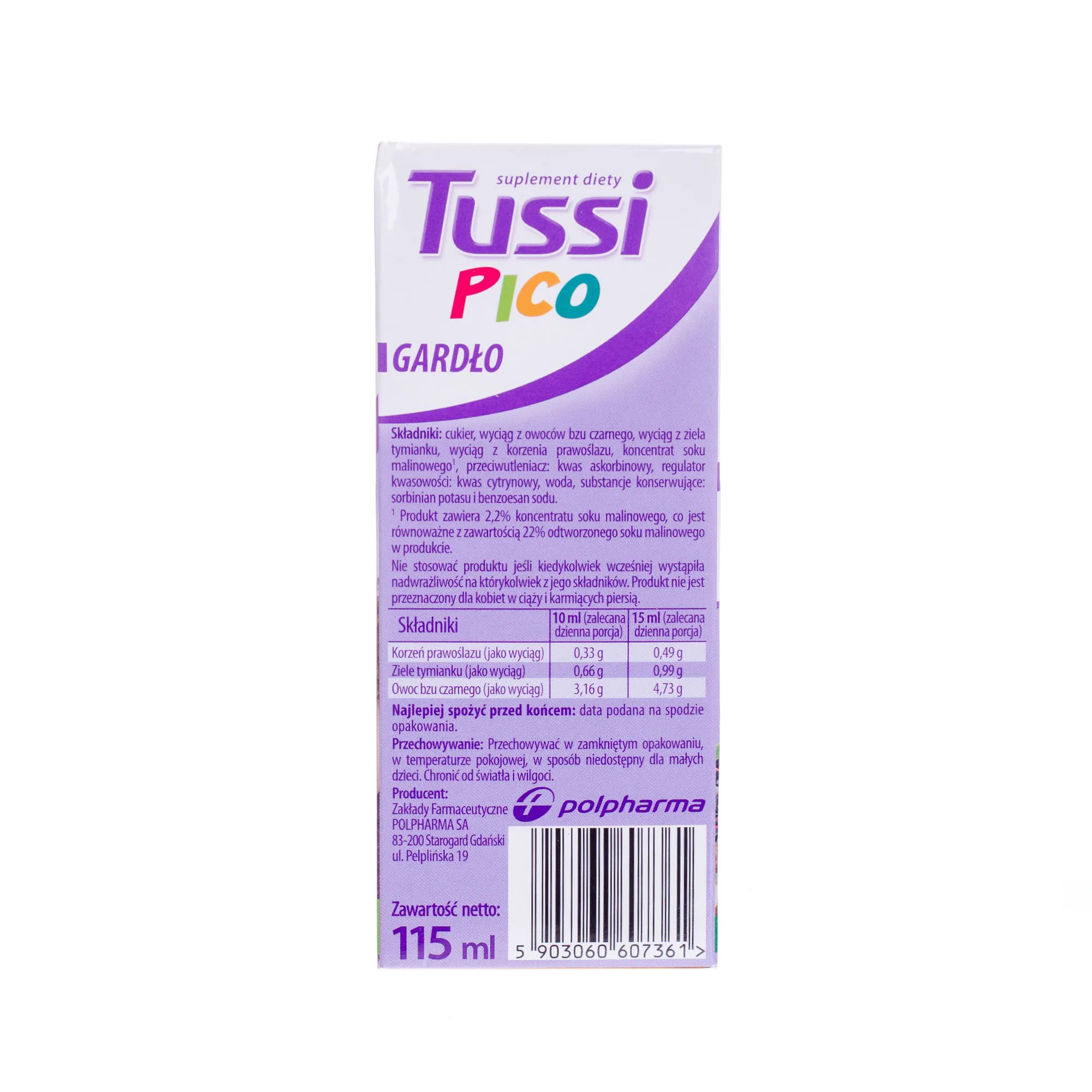 Tussi Pico Gardło, suplement diety z wyciągiem z prawoślazu, tymianku i czarnegoblu, 115 ml 