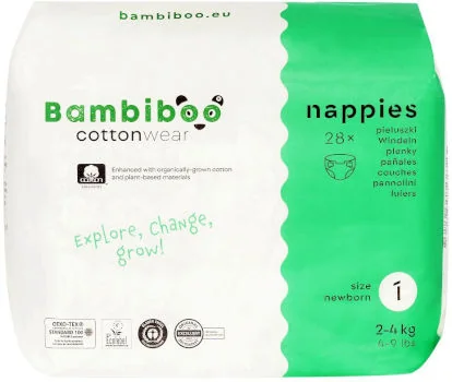 Bambiboo COTTONWEAR jednorazowe pieluszki z bawełną organiczną i wycięciem na pępek rozmiar 1